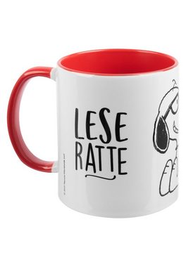 United Labels® Tasse The Peanuts Tasse Snoopy - Leseratte Kaffeetasse Rot Weiß 320 ml, Keramik