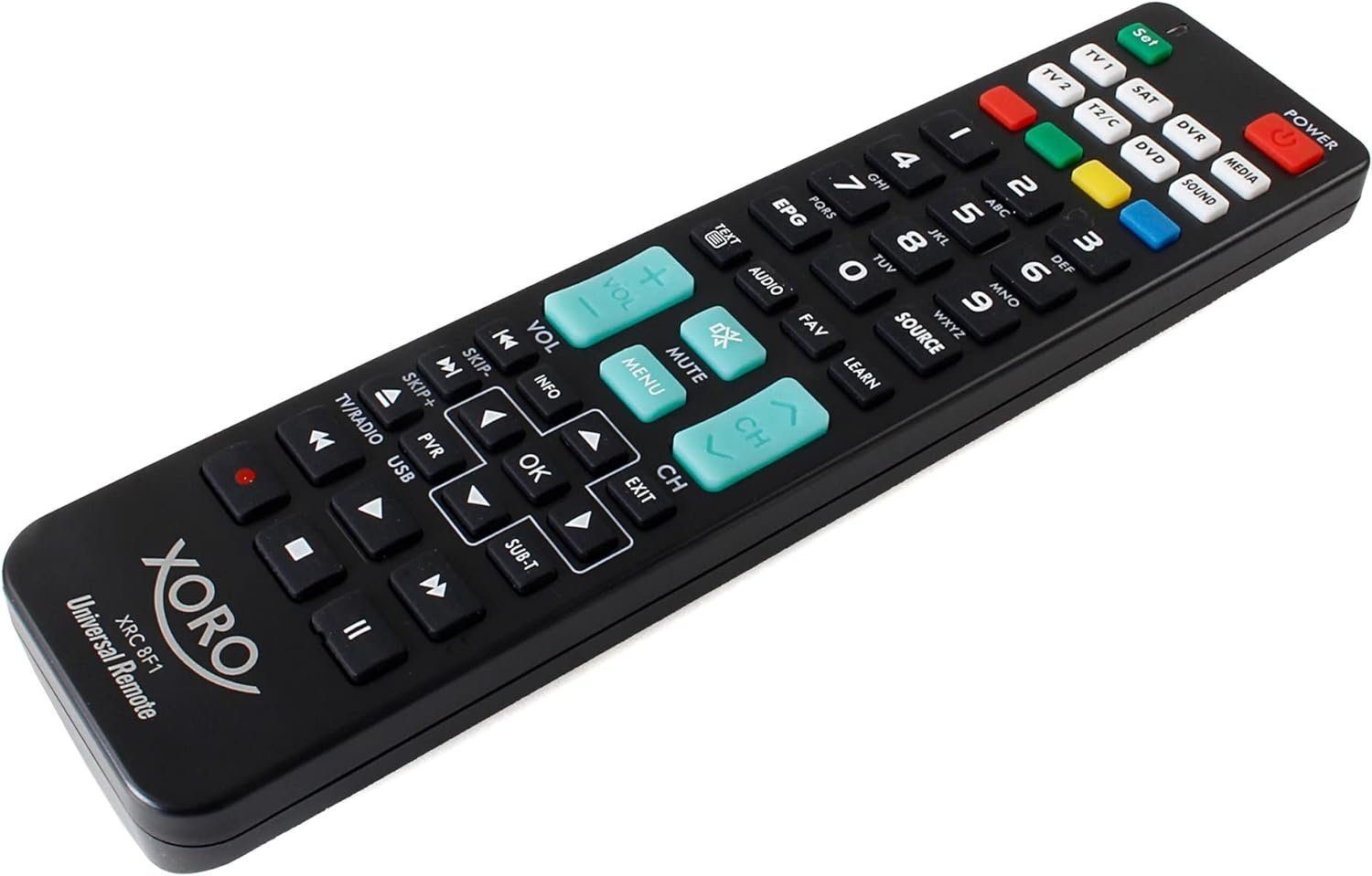 Xoro XRC 8F1 Universalfernbedienung für bis zu 8 Geräte Universal-Fernbedienung (8-in-1, Geeignet zum Ersatz mehrerer Originalfernbedienungen)