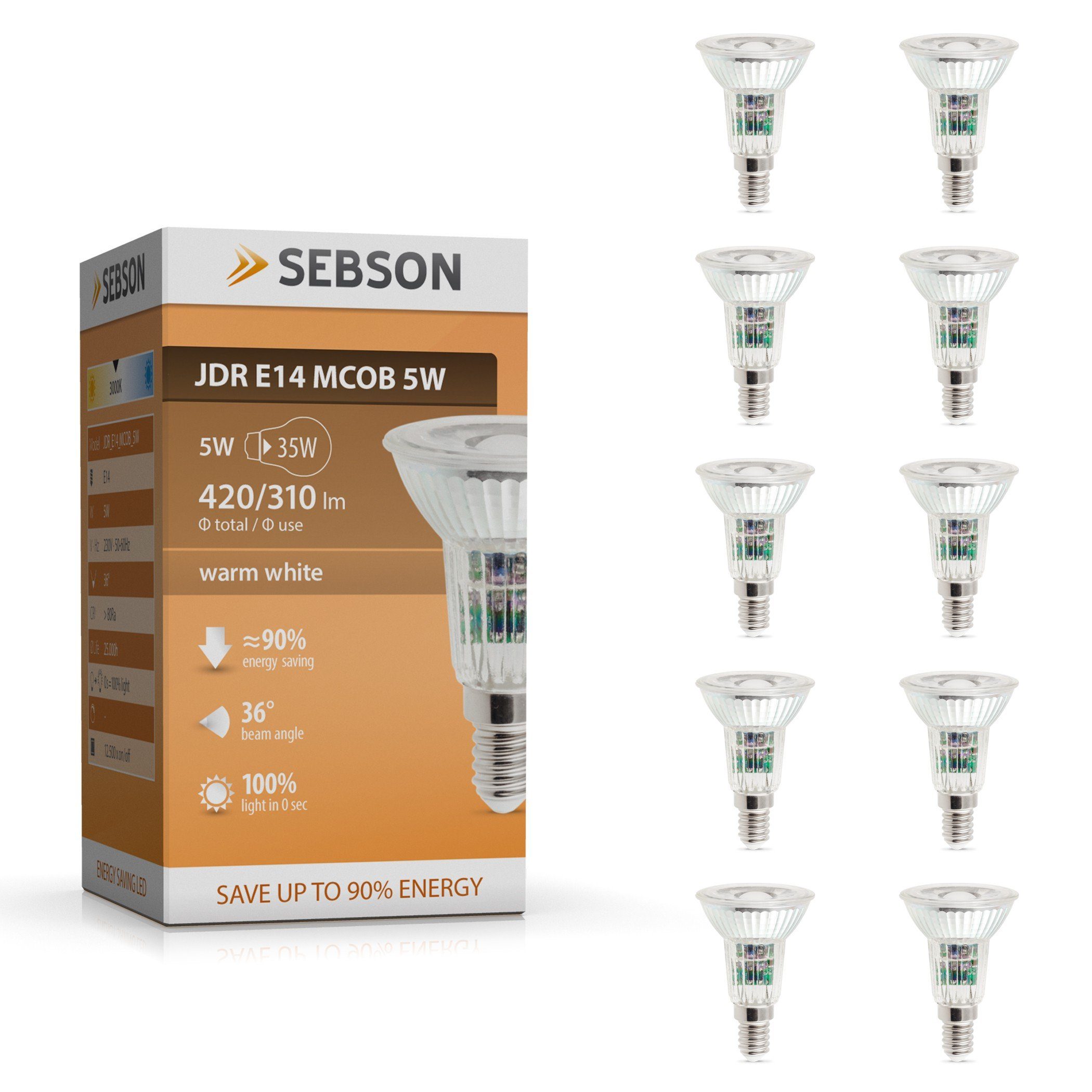 SEBSON LED-Leuchtmittel LED Lampe E14 5W warmweiß 420lm Spot 230V - 10er Pack