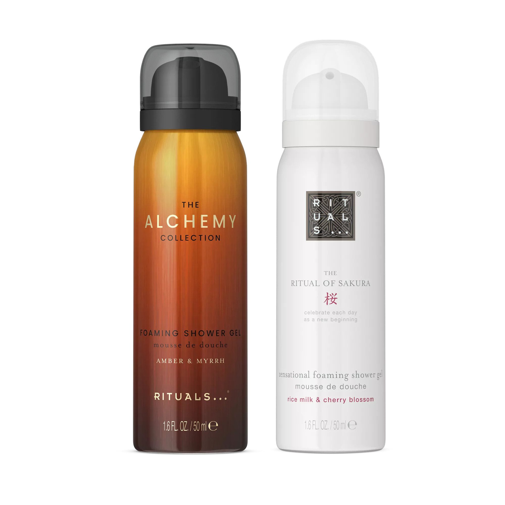Rituals Duschgel Rituals Sakura & Alchemy Duschschaum Bundle – 2×50 ml Reisegrößen, 2-tlg., 2er Bundle mit zwei Duftvarianten in Reisegröße