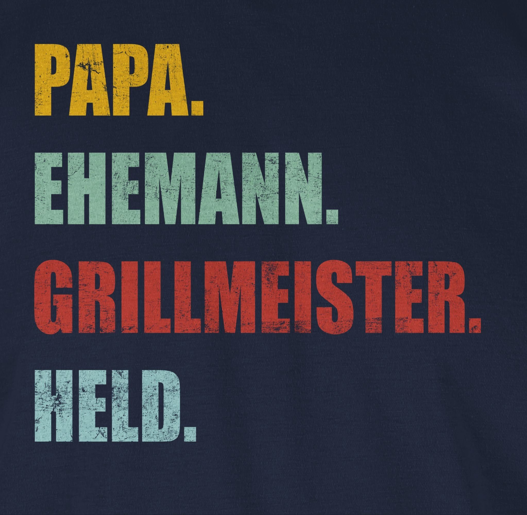 1 für Effekt Retro Blau Vatertag Ehemann Papa Navy Shirtracer Held Grillmeister Papa T-Shirt Vintage Geschenk