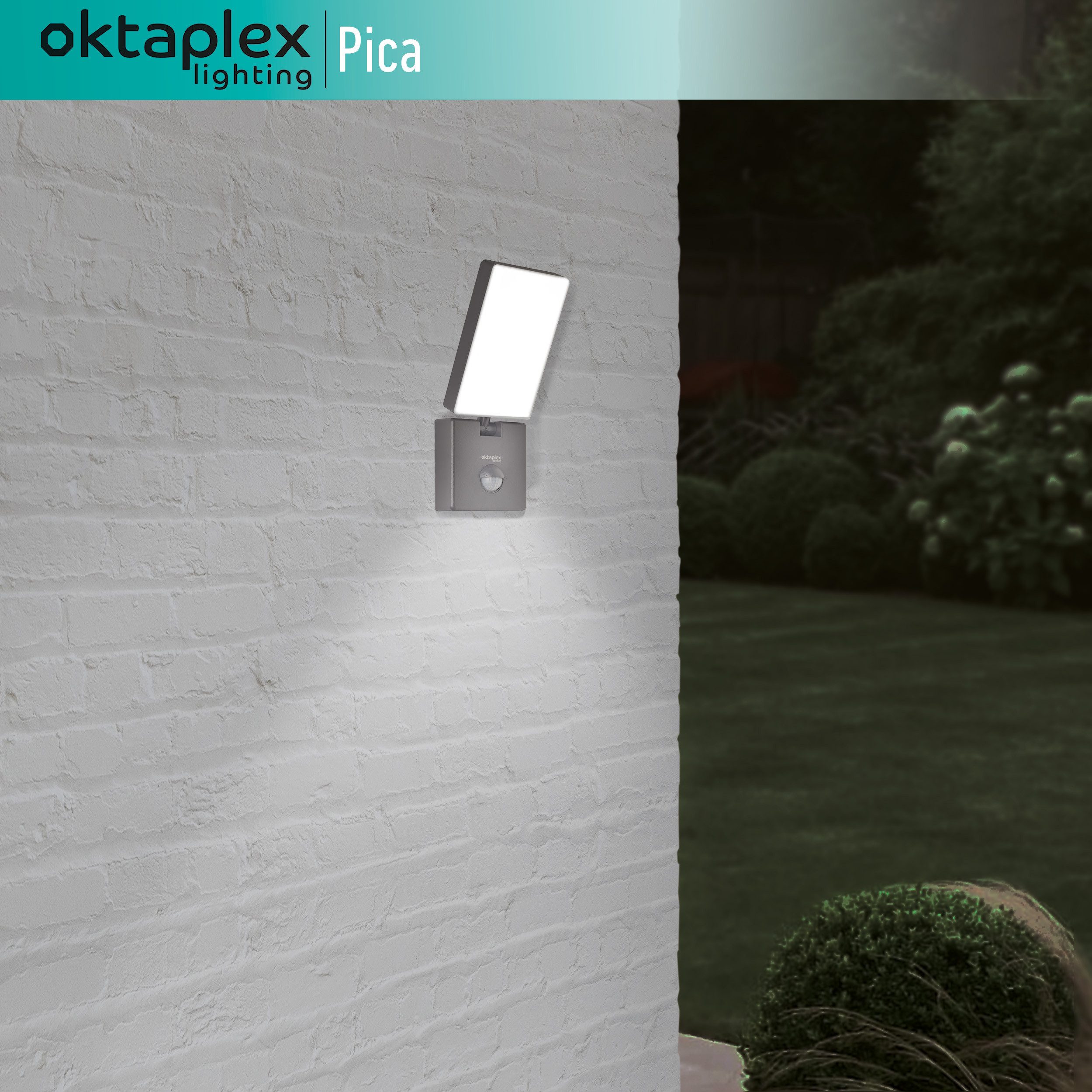 Oktaplex lighting LED Außen-Wandleuchte Pica IP65 Außenleuchte mt Bewegungsmelder 9m / 140 Grad, Bewegungsmelder, LED fest integriert, Warmweiß, flexible Außenlampe IP65 Leuchte 10W 800lm anthrazit
