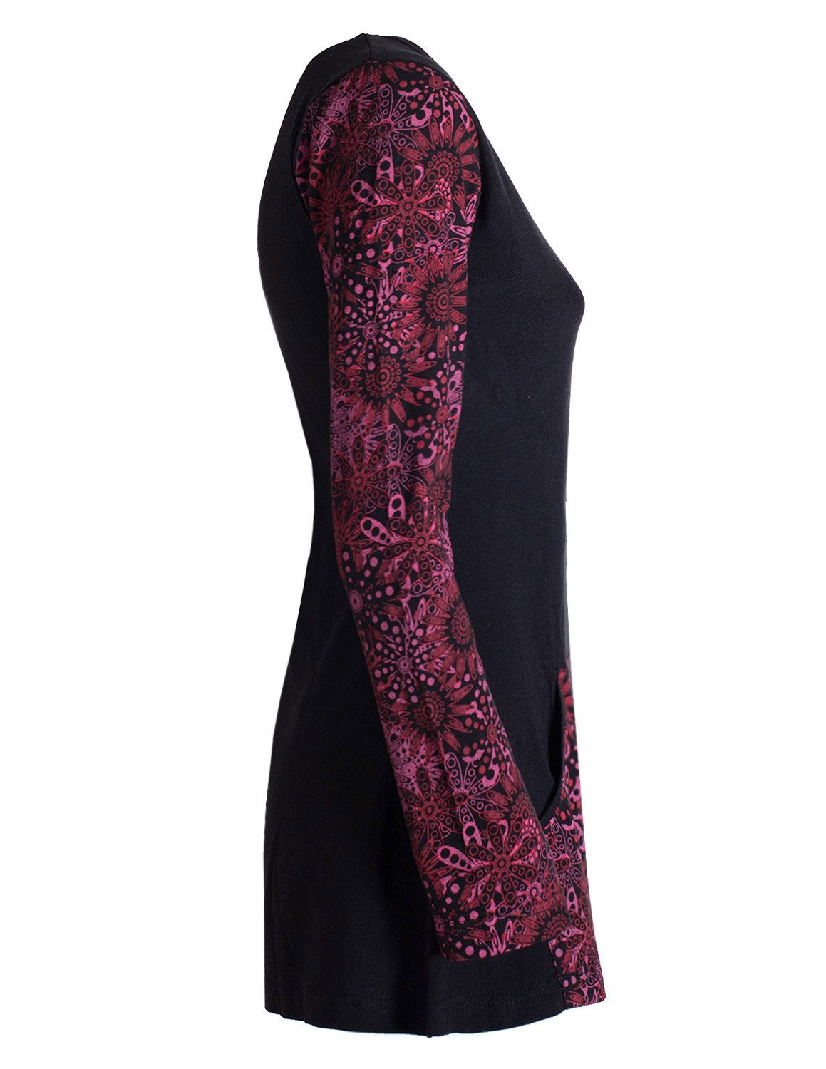 Vishes Tunikakleid Longshirt Damen Langarm Tunika Mandala Print Baumwolle Alternative Mode, Boho, Hippie, Ethno, Festival