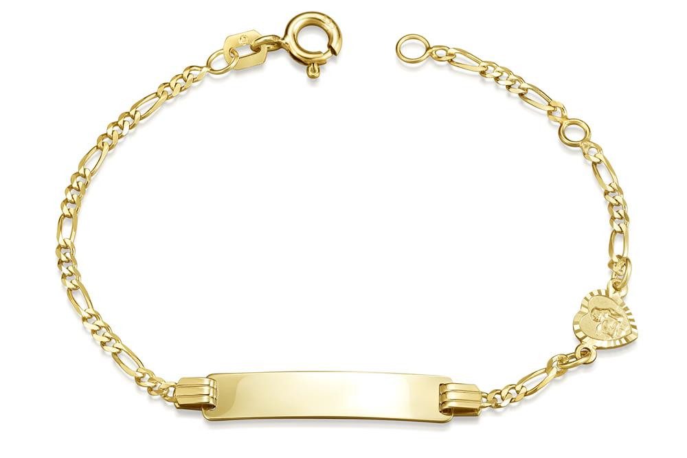 Silberkettenstore Goldarmband Kinder-Gravurarmband Figaro 2mm mit Schutzengel Herz - 333 Gold