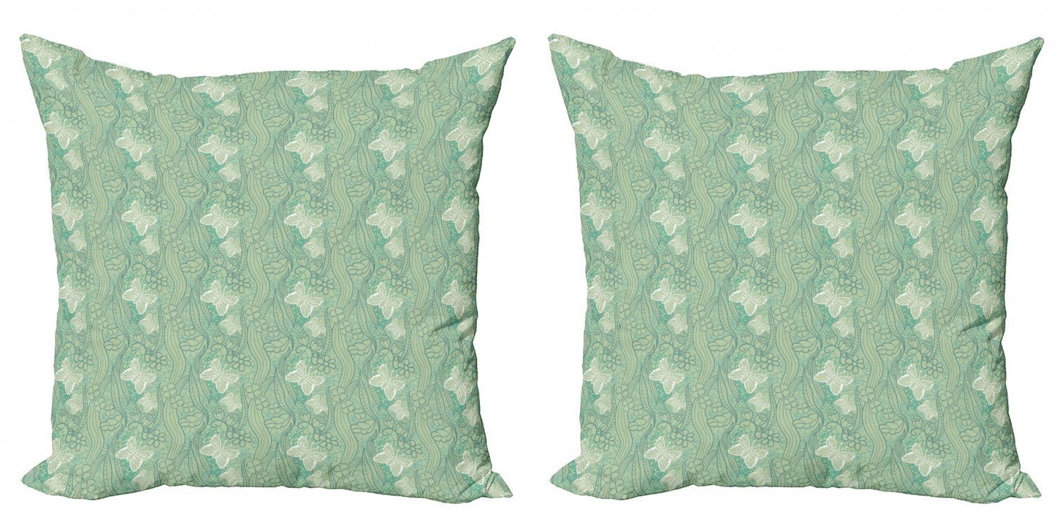 Art Modern Grün Spitze Doppelseitiger (2 Schmetterlinge Stück), Kissenbezüge Abakuhaus Digitaldruck, Accent