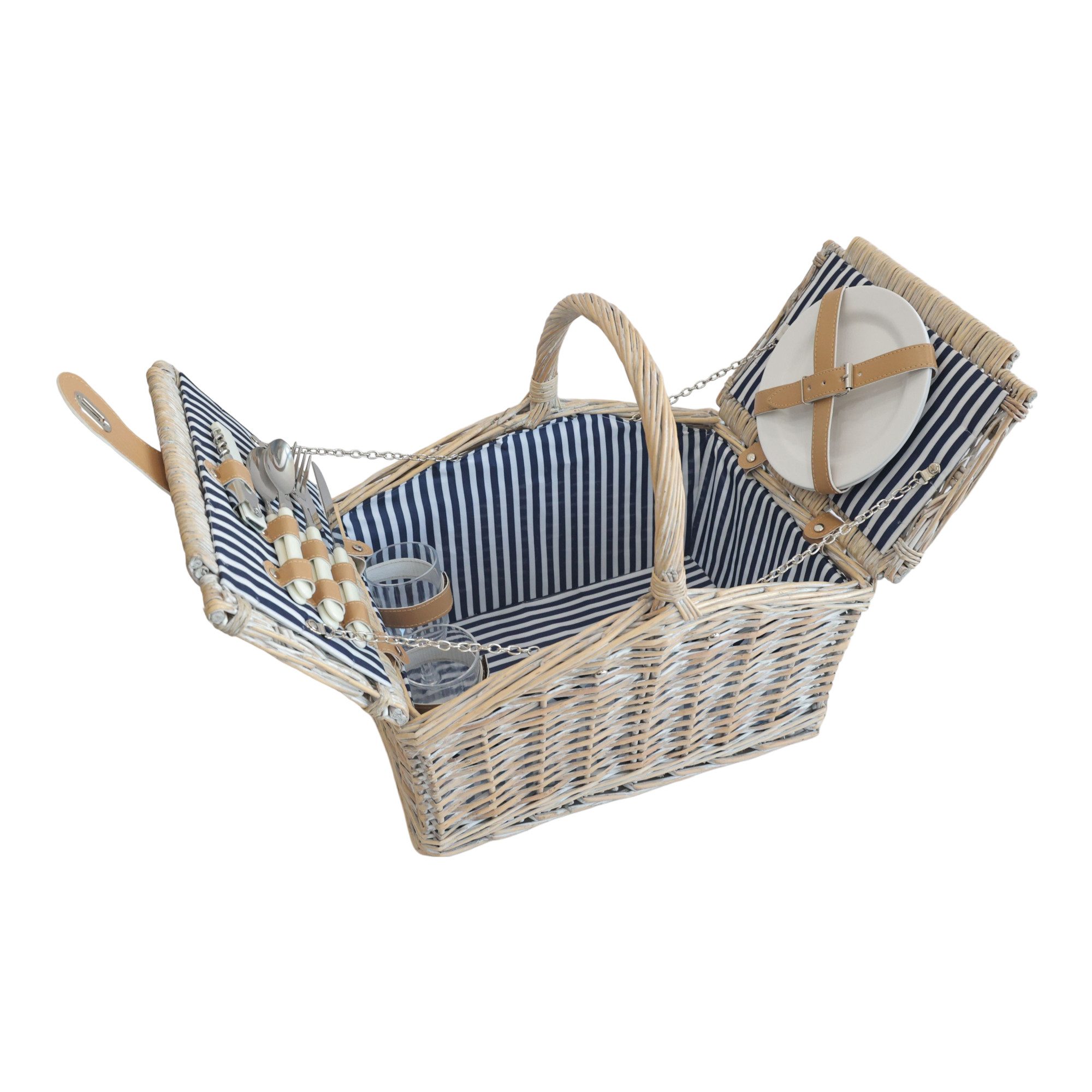 casa.pro Picknickkorb (Komplett-Set), »Lumparland« für 2 Personen Weide 40x28x37 cm Weiß / Blau