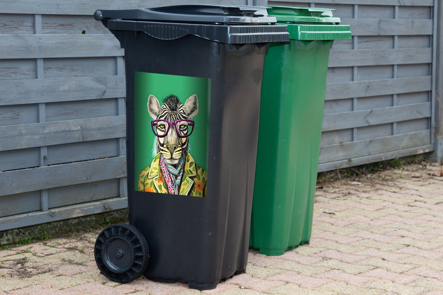 St), Zebra MuchoWow Hippie Abfalbehälter Mülleimer-aufkleber, - Tiere (1 Wandsticker Container, Sticker, - Mülltonne, - Brille