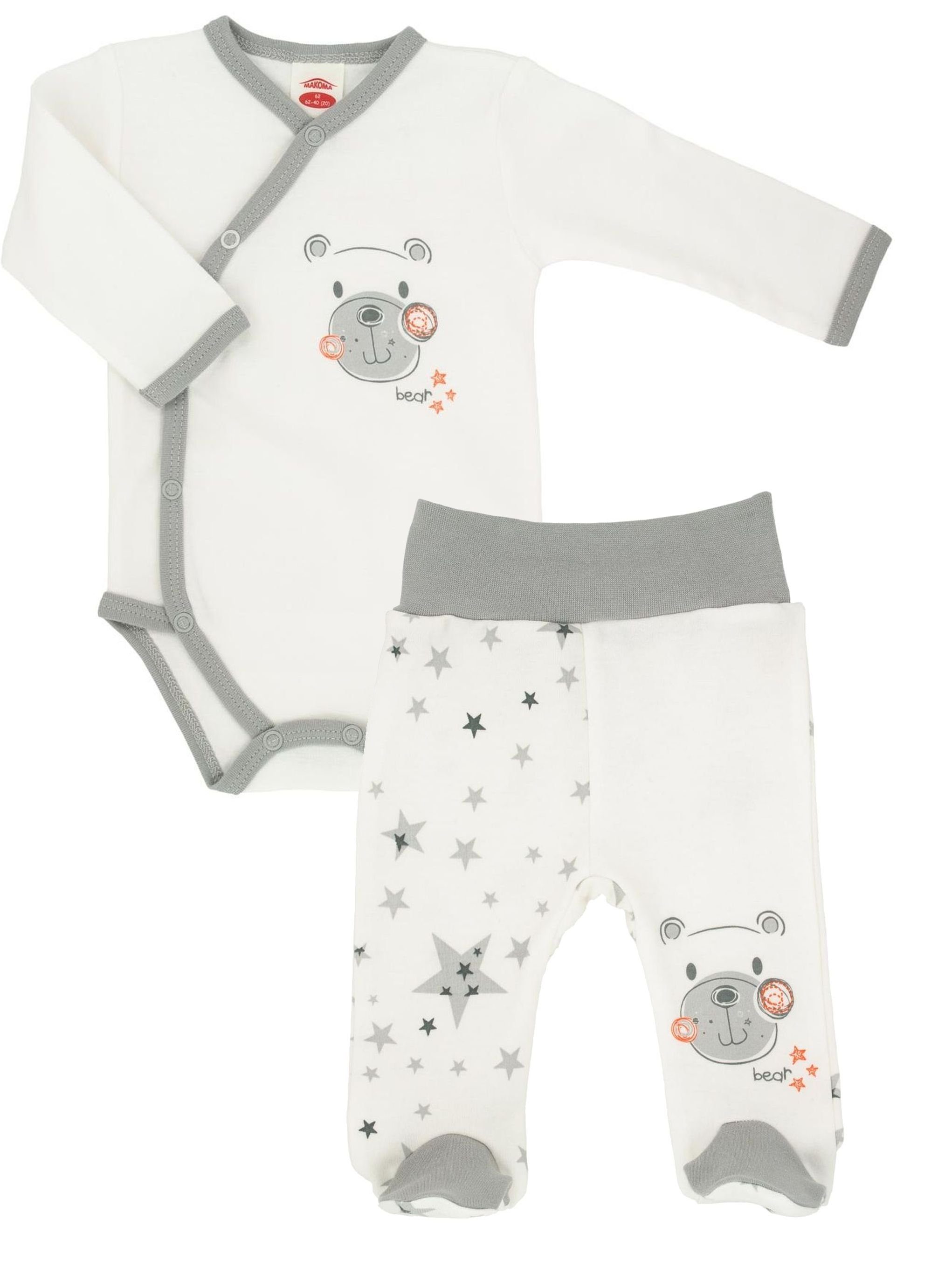 Makoma Erstausstattungspaket Baby Kleidung-Set Body Wickelbody & Hose mit Fuß für Mädchen Teddy (Set, 2-tlg., 2-tlg) 100% Baumwolle