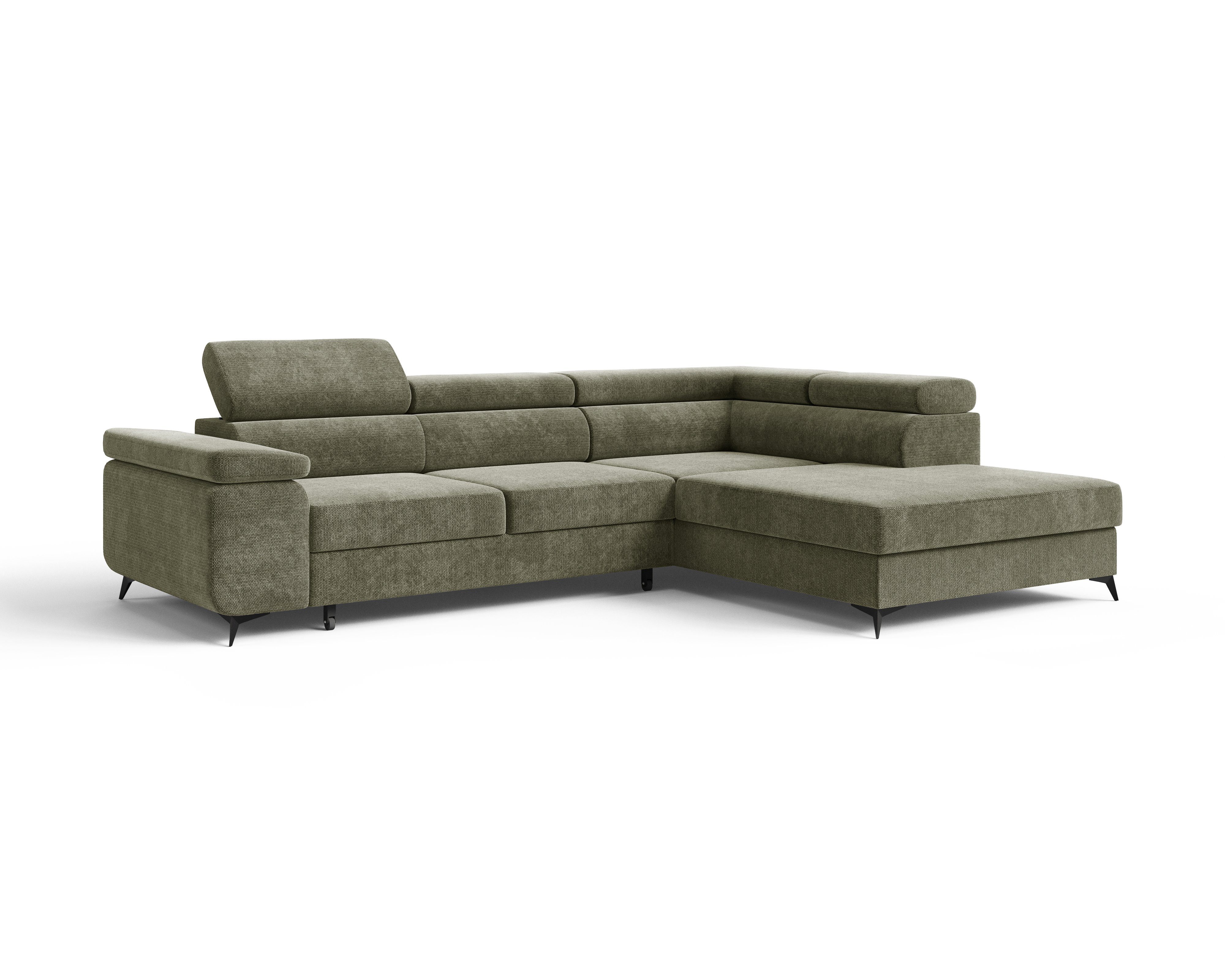 MOEBLO Ecksofa OSTIN, 290 cm – Modernes L-Sofa mit Schlaffunktion, Bettkasten und verstellbaren Kopfstützen, Cord oder Strukturstoff, - (BxHxT): 290 x 75–90 x 202 cm