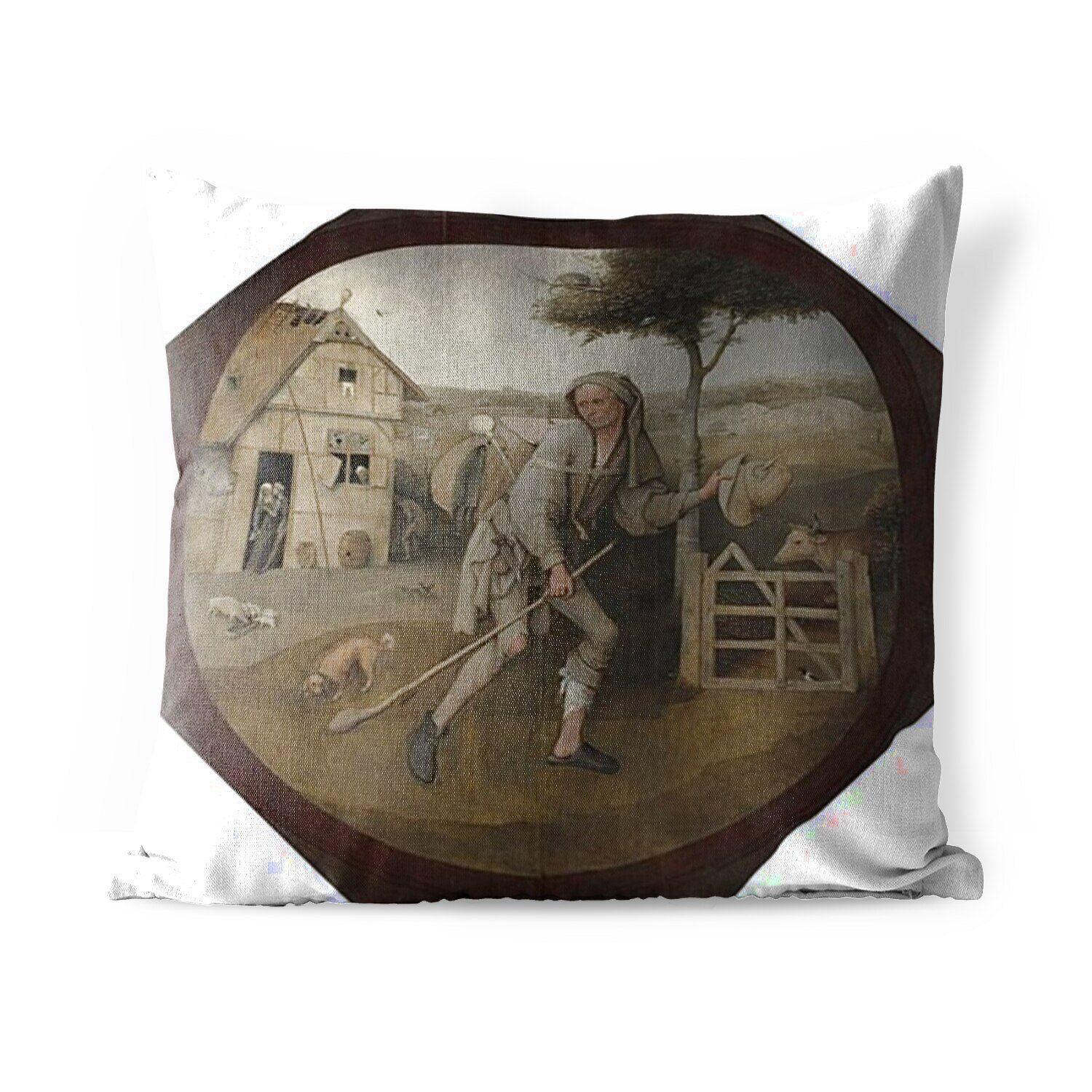 MuchoWow Dekokissen Der Hausierer - Gemälde von Hieronymus Bosch, Kissenbezüge, Kissenhülle, Dekokissen, Dekokissenbezug, Outdoor