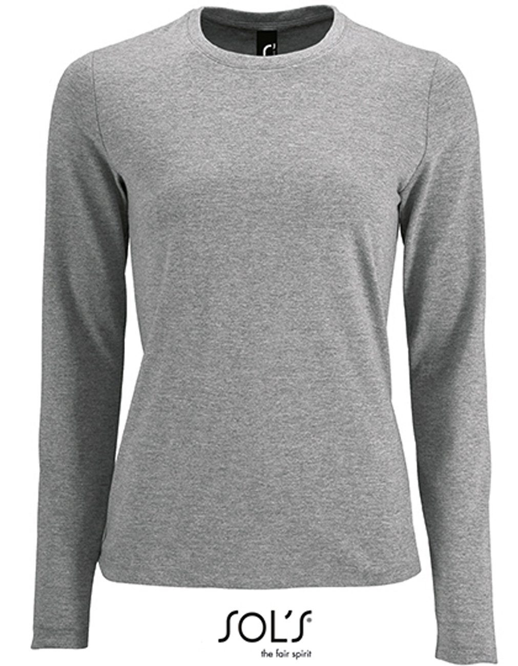SOLS Langarmshirt 1er/2er Pack Damen Langarm-Shirt für Frauen Gr. S bis XXL (1-tlg) 100% Baumwolle - 190 g/m² Hellgrau | Rundhalsshirts