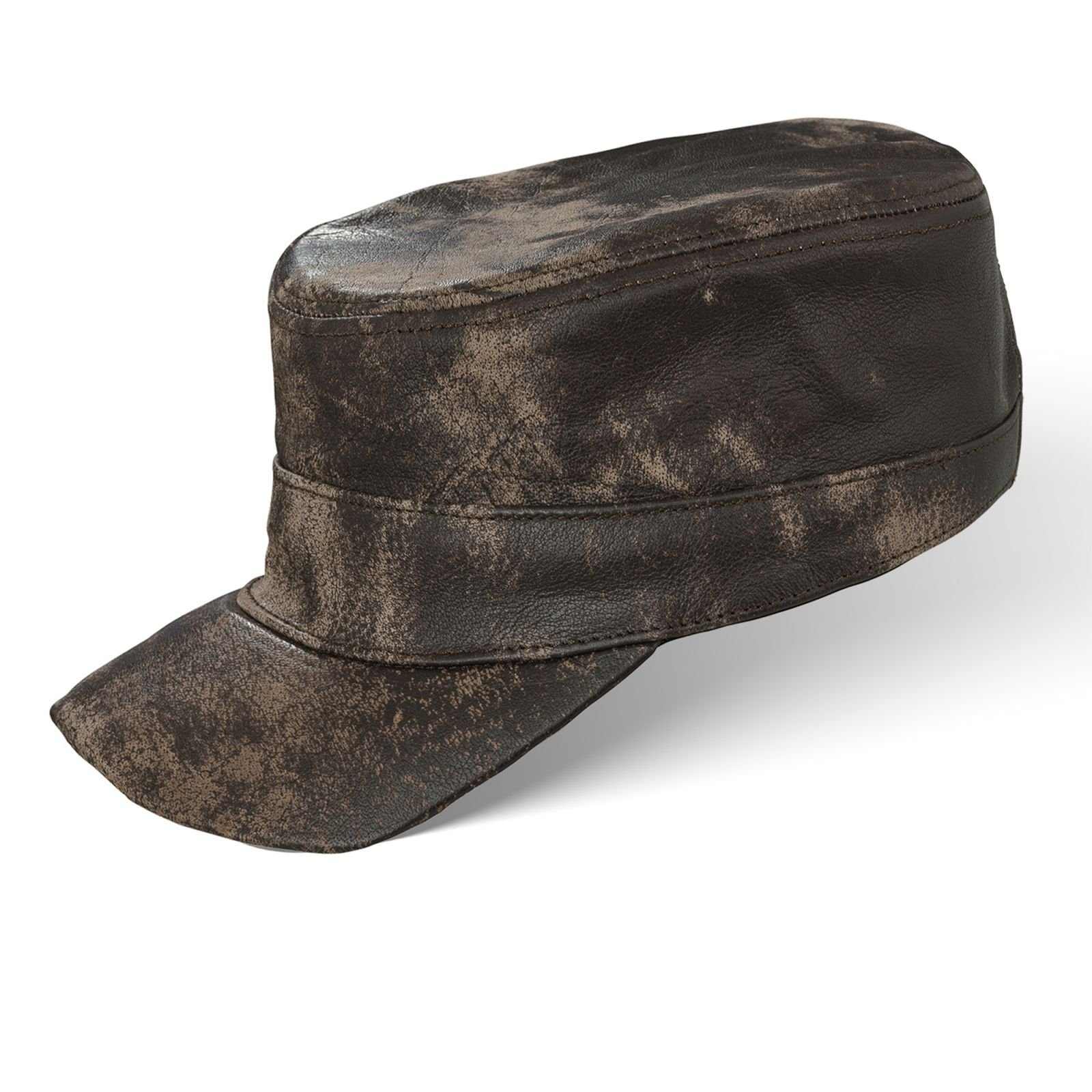 Leder FOX BLACK Hut Cap Cowboyhut CUBA Vintage-Brown FOREST Schirmmütze