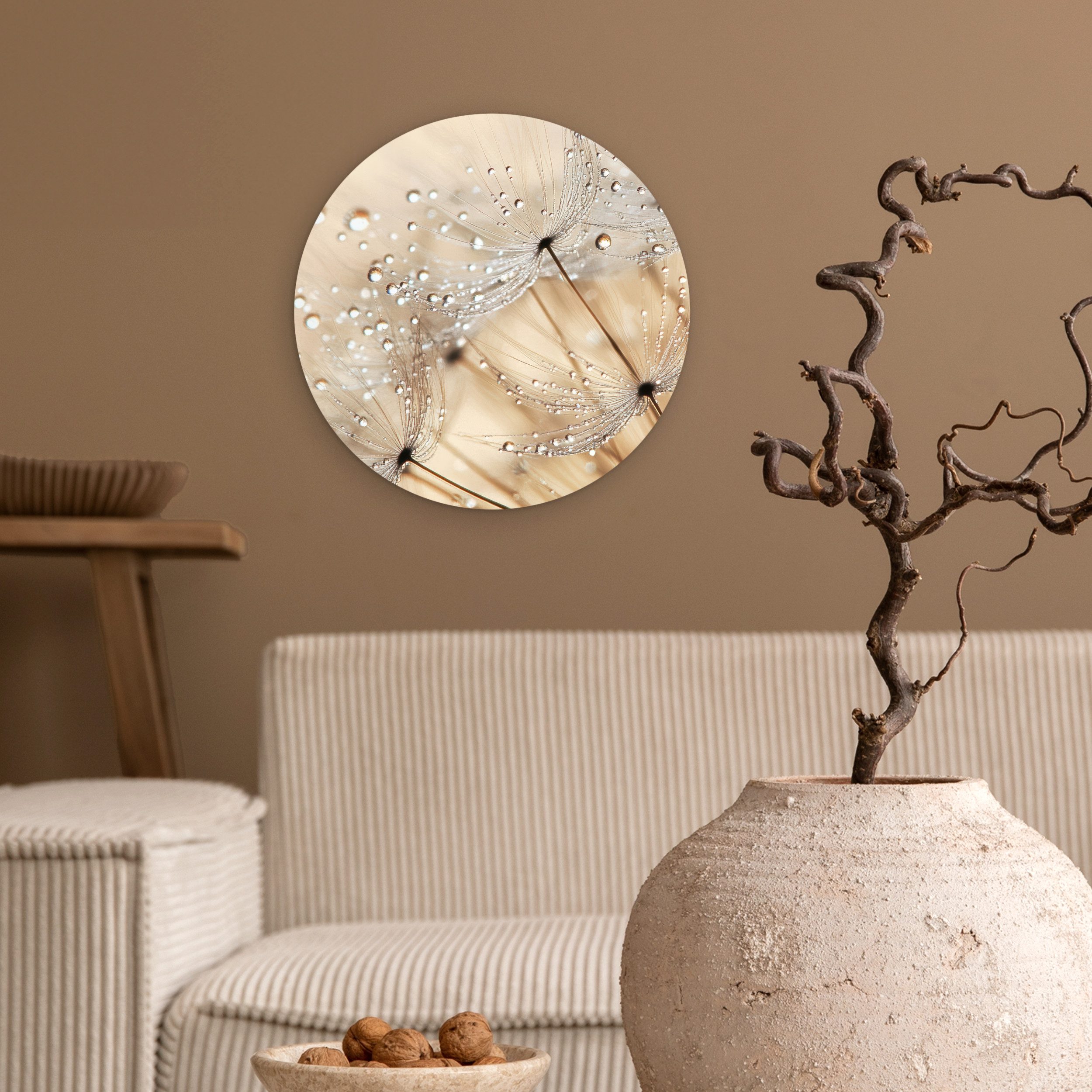 MuchoWow Gemälde Löwenzahn - Abstrakt - Natur - Beige, Fotodruck (1 St), Kreis Wanddekoration, Rundes Wandbild, 30x30 cm – Bild 2 von 5