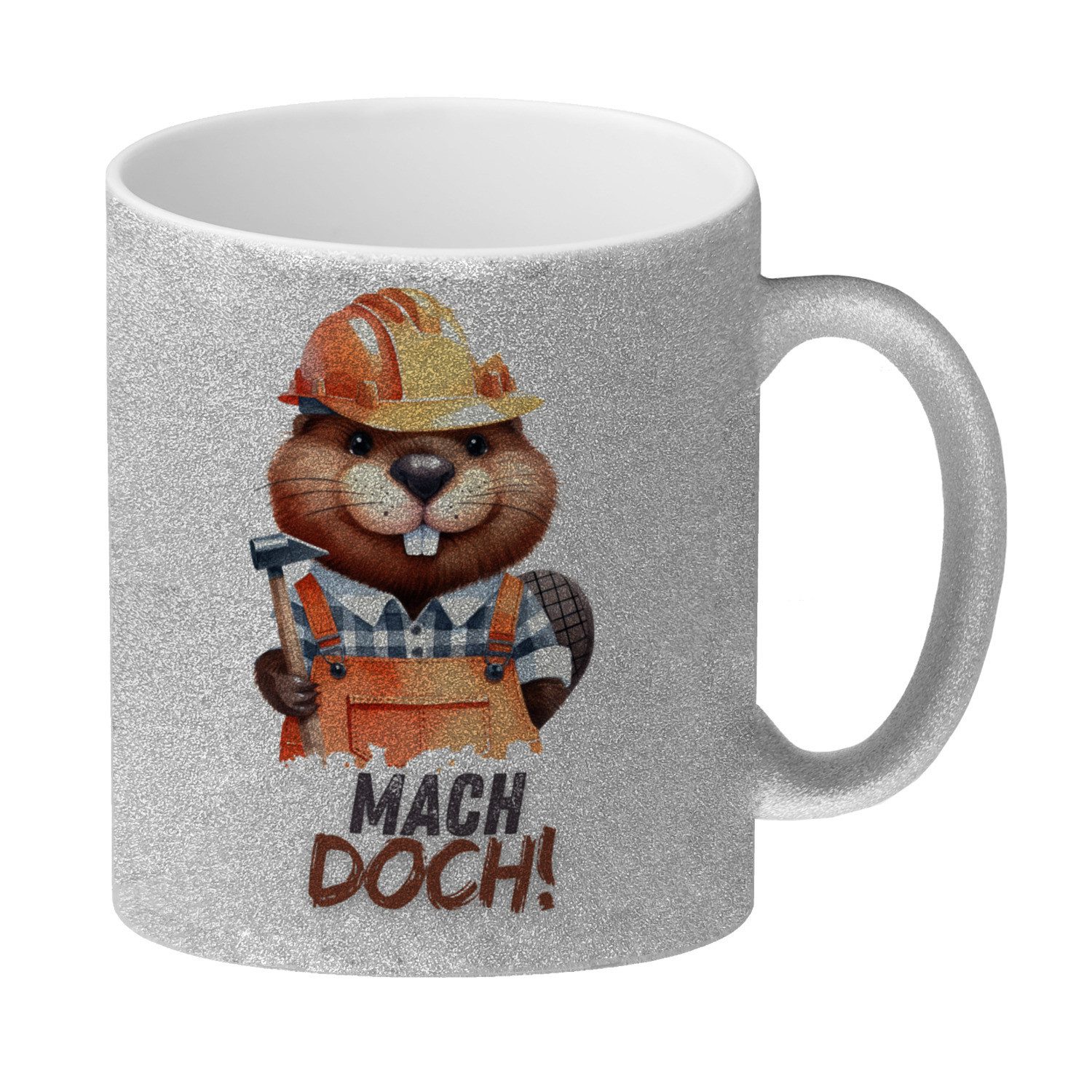 Tasse Biber Glitzer-Kaffeebecher mit Spruch Mach doch!
