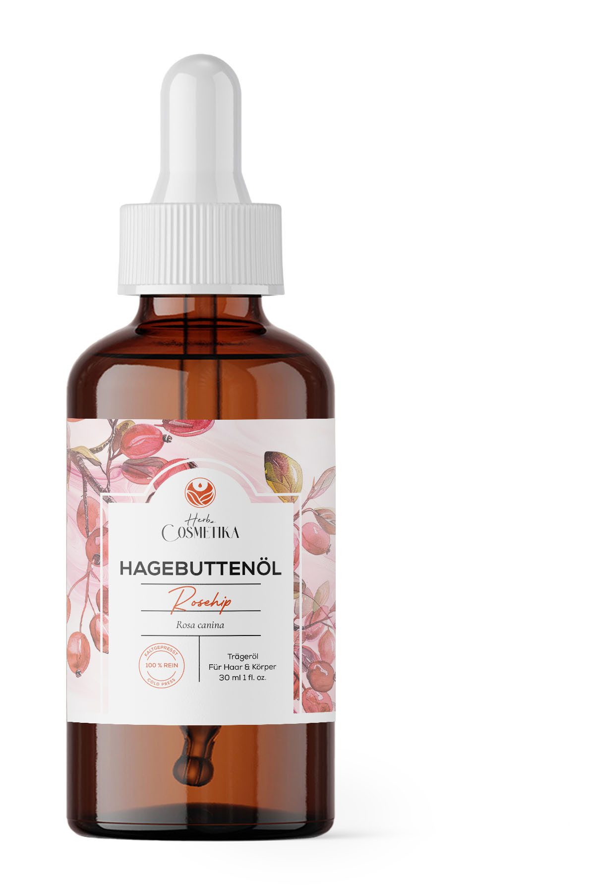 Herbs Cosmetica Körperöl Hagebuttenöl – 100 % naturrein, regenerierend & Anti-Aging-Pflege, mit 50 ml Inhalt, kaltgepresst