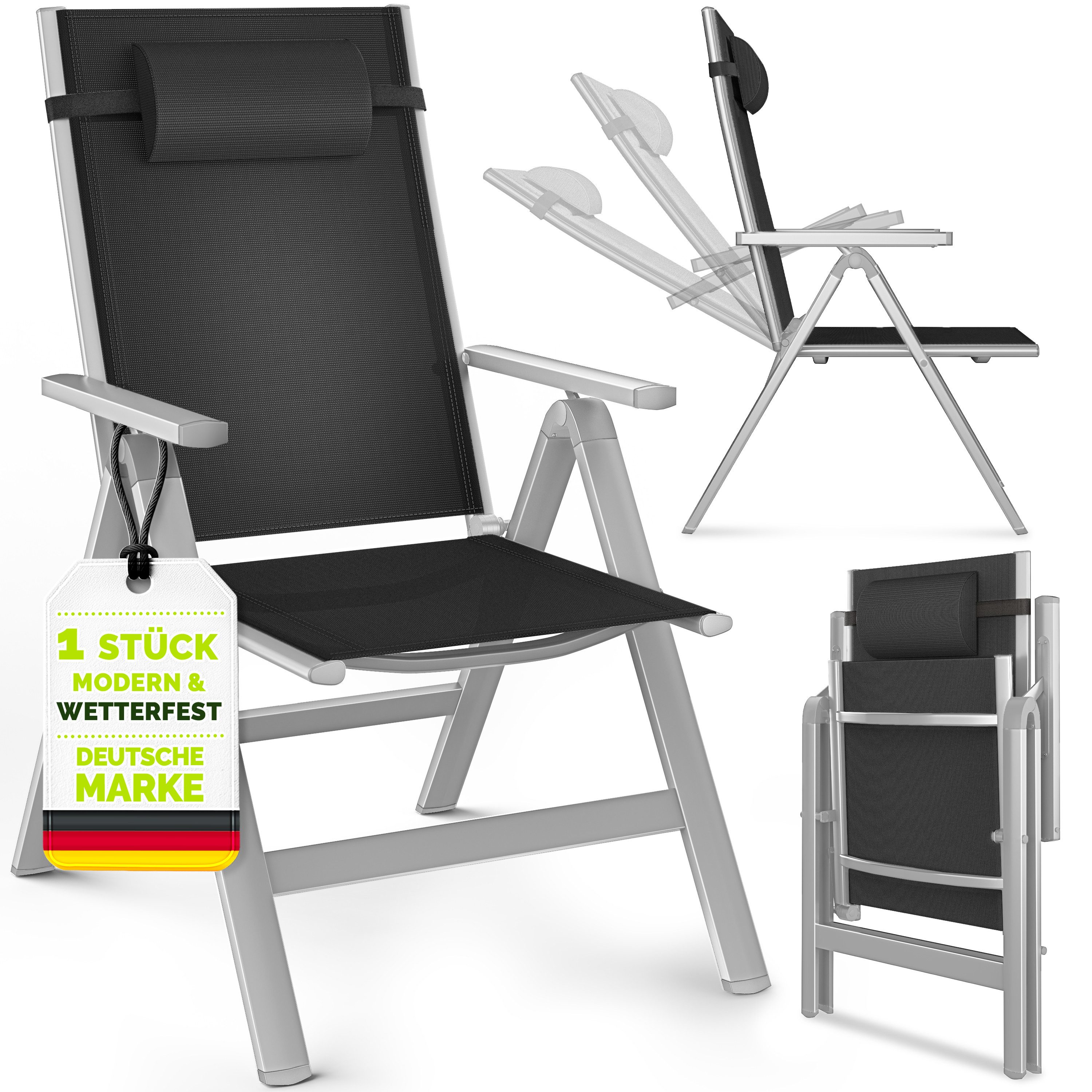 tillvex Hochlehner Gartenstuhl Premium Klappstuhl Campingstuhl Sessel (mit  Armlehnen 7-Fach Verstellbar, 1 St), Klappbar Wetterfest Gartensthle  Aluminium, Garten Strandliege