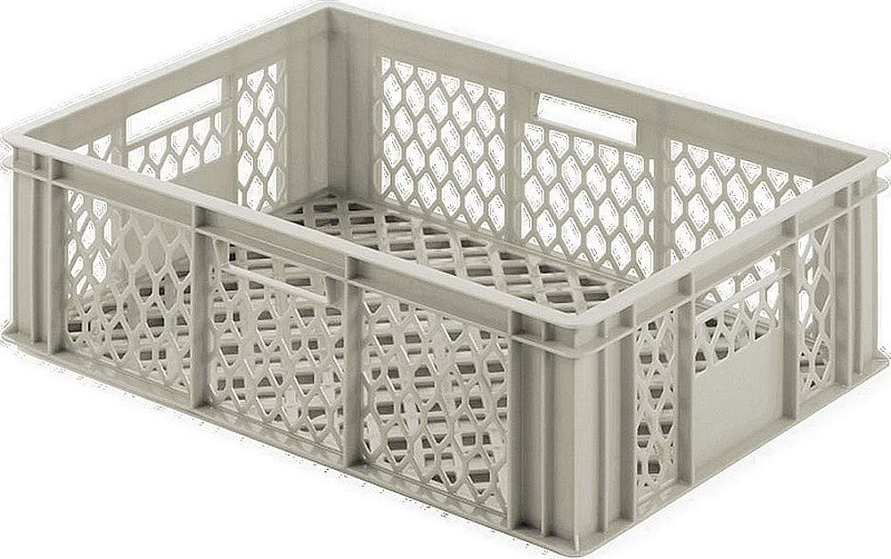 BRB-Lagertechnik Stapelbox 16x Eurobehälter 600x400x200 mm, kieselgrau PLUS Transportroller, Sehr stoßfester, robuster und formstabiler Stapelbehälter