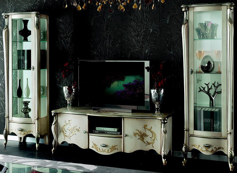 Xlmoebel Vitrine Elegantes Wohnzimmermöbel im klassischen italienischen Stil (3tlg Set(RTV-5408/LQ+2x Vitrine-5410/LQ) Hergestellt in Italy