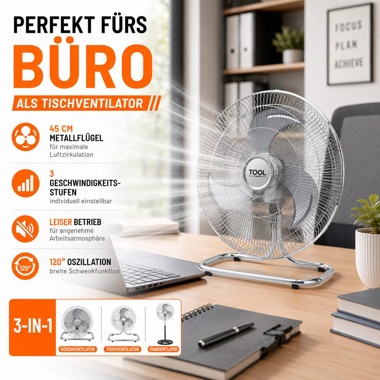Ertex Standventilator Standventilator 3 in 1 Luftkühler 50W Leise 45 cm Ventilator
