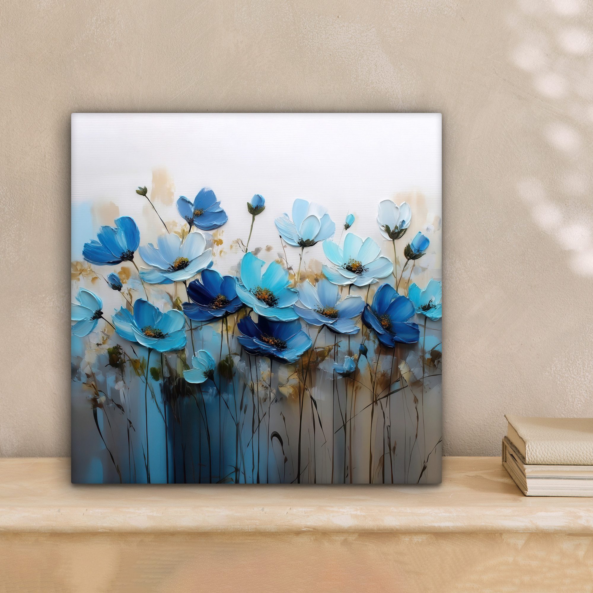 OneMillionCanvasses® Leinwandbild Blumen - Malerei - Blau, Fotodruck (1 St) günstig online kaufen