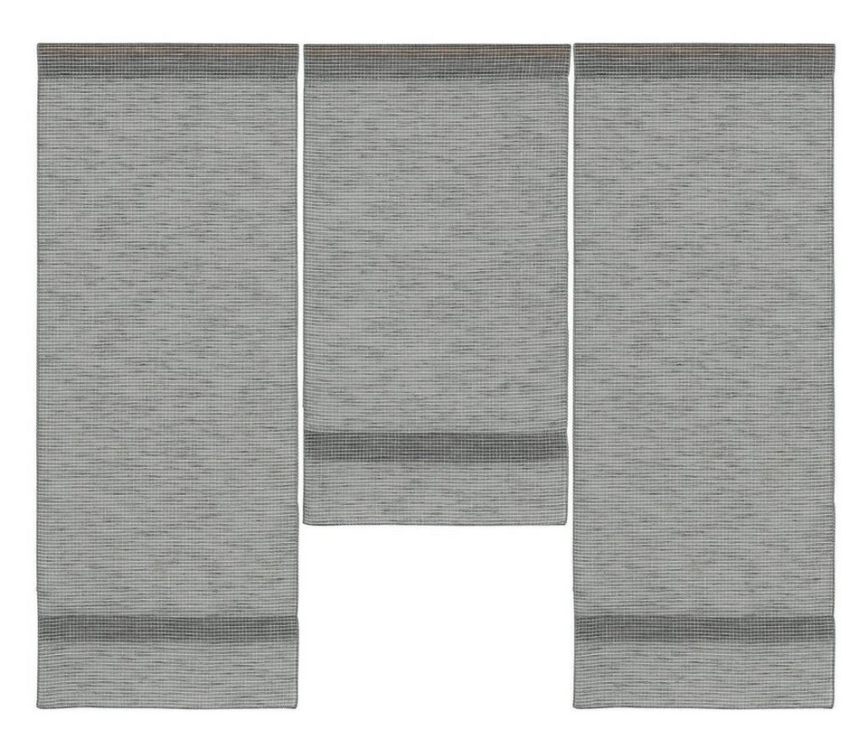 Scheibengardine Mini Flächenvorhang Set grau karriert, Clever-Kauf-24,  Stangendurchzug (3 St), halbtransparent
