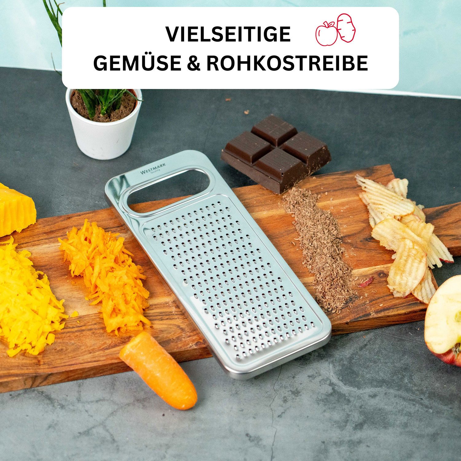 WESTMARK Multireibe Fein, Rostfreier Edelstahl, Steel, Silber, Gemüse- und Rohkostreibe, Edelstahl