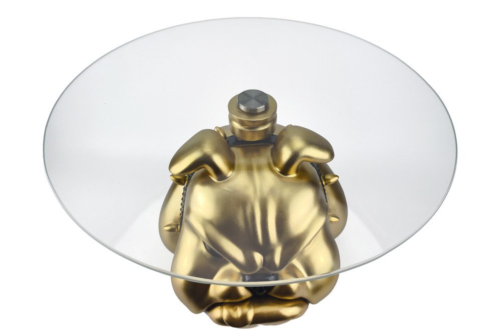 riess-ambiente Couchtisch BULLDOG 55cm gold - Polyresin, Glasplatte, Hunde-Skulptur, rund (Einzelartikel, 1-St), Extravaganter Beistelltisch - ideal für Wohn- u – Bild 4 von 5