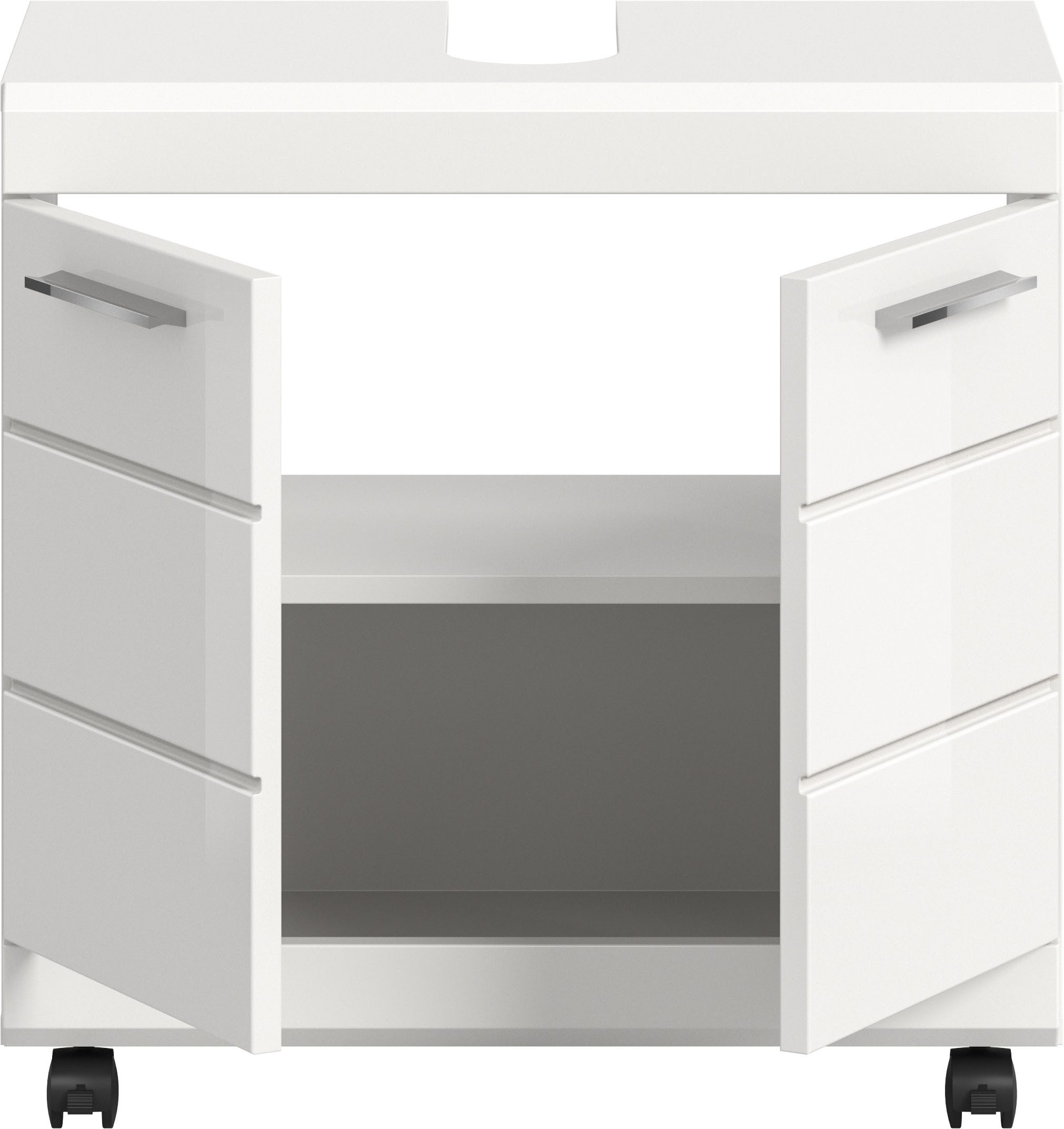 welltime Waschbeckenunterschrank SIENA, Breite 60cm, 2 Türen, auf Rollen, MDF-Front (TOPSELLER!, mit Siphonausschnitt 10x25 cm) in verschiedenen Farben erhältli – Bild 4 von 5