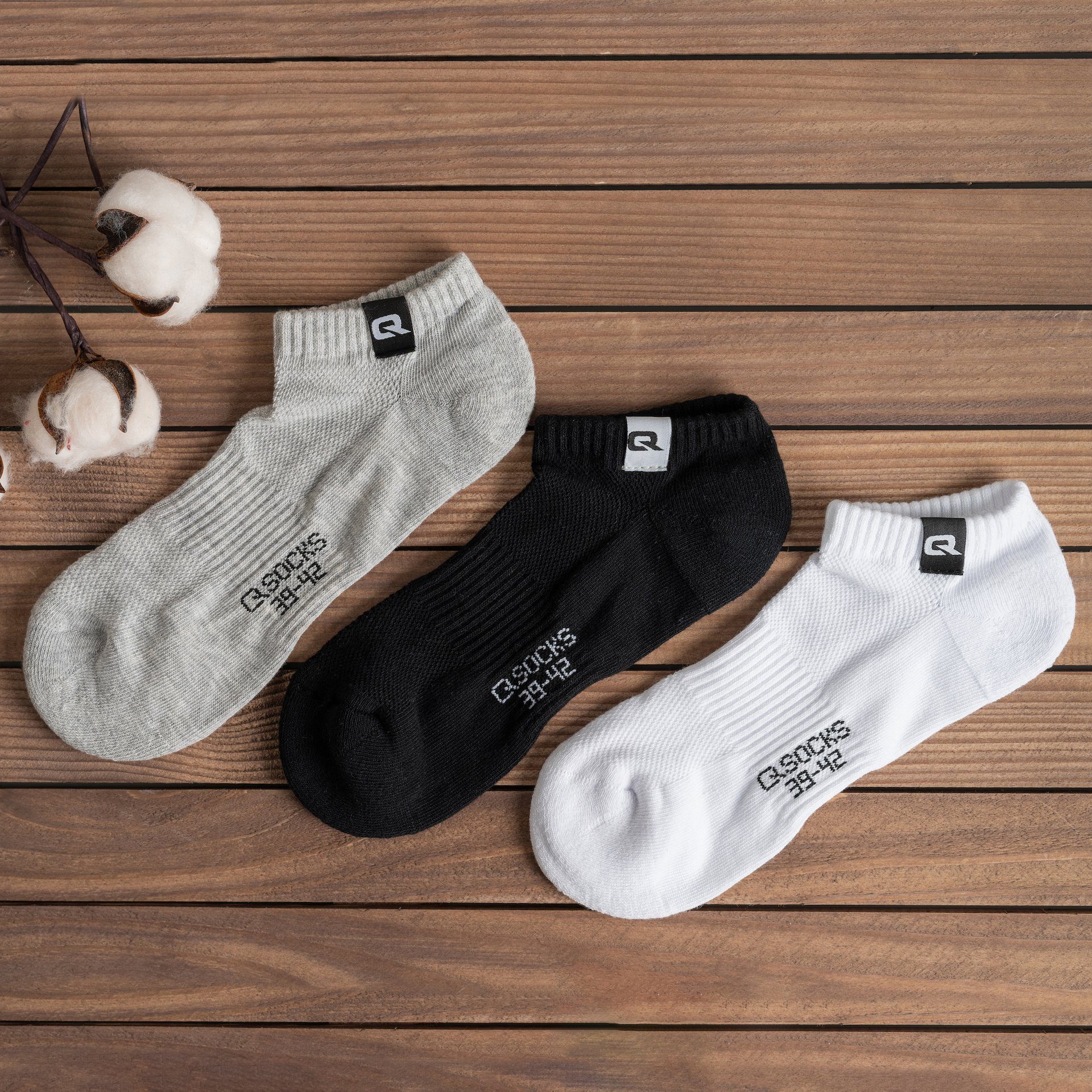 QSOCKS Sneakersocken Hochwertige Baumwolle gepolsterte (Packung, Paar) & Herren Damen Socken für und Zehen Sohle Qualität 6 Weiß