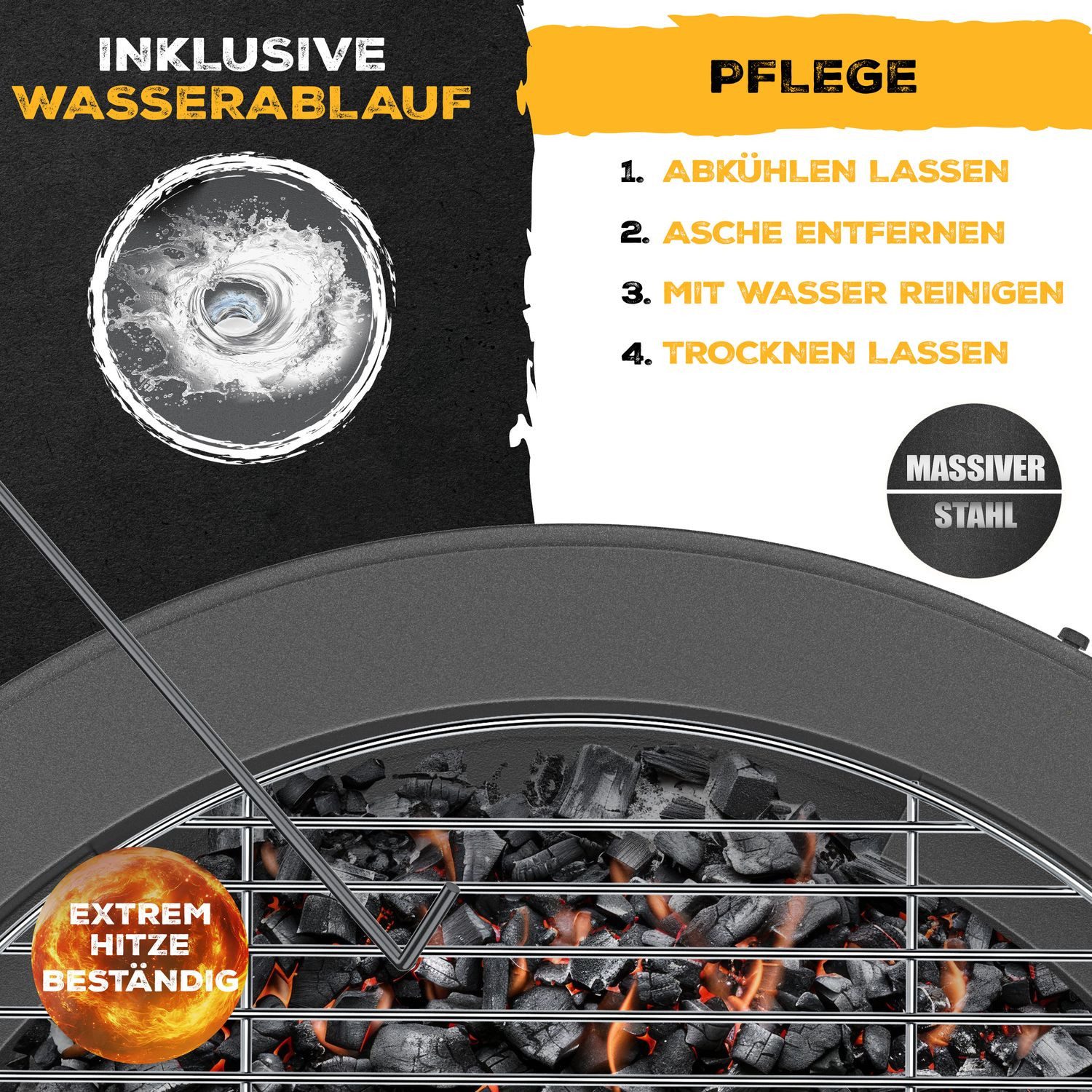 KESSER fire bowl Ø65cm, fire pit made of cold-finished steel with 0.6mm steel thickness, (fire basket including grill grate, cast iron fire hook, brush & cover), fire barrel with wheel & locking brake, campfire with wood & charcoal