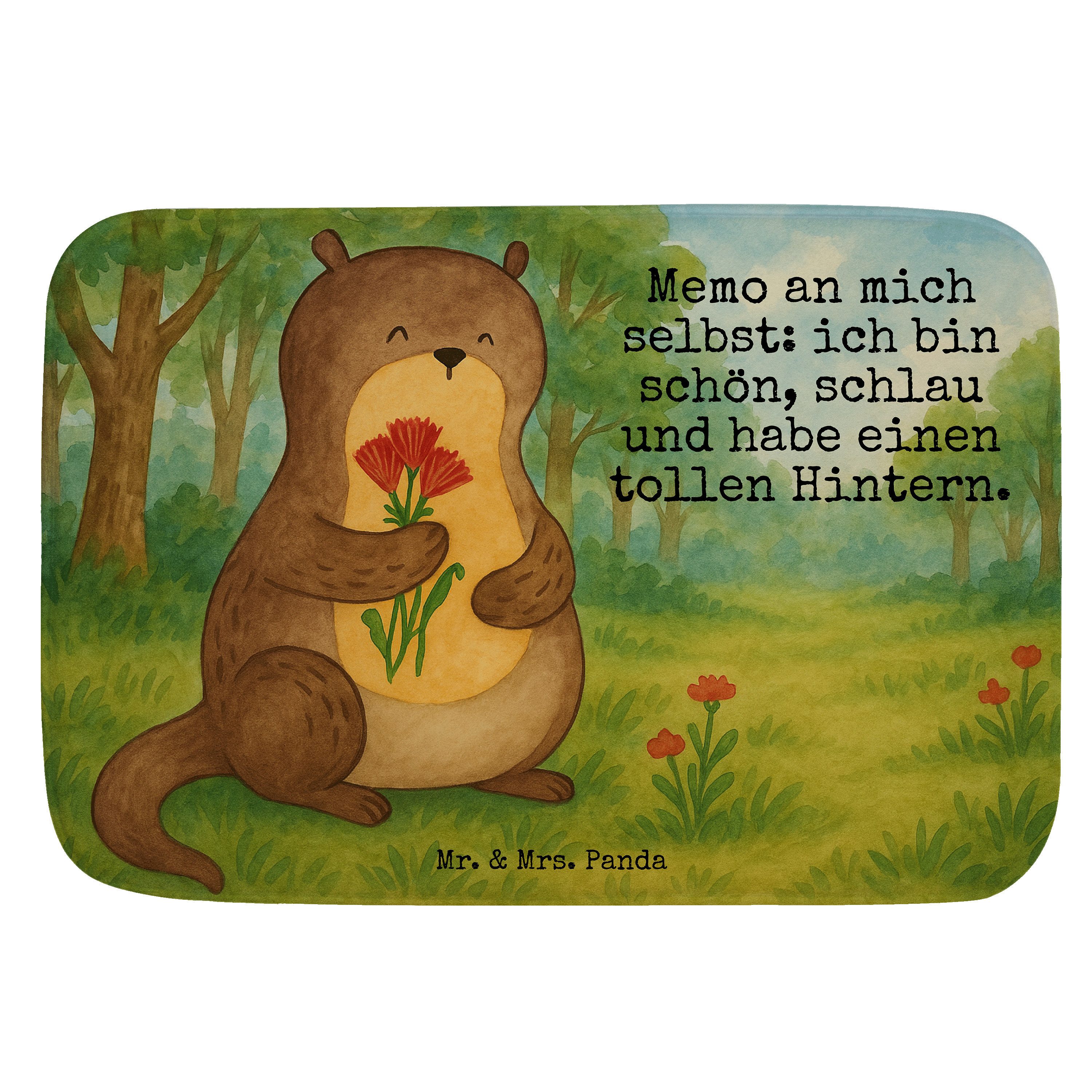 Badematte Otter Blumenstrauß Design, Badezimmerteppich, Weiß, Badvorleger, Süß