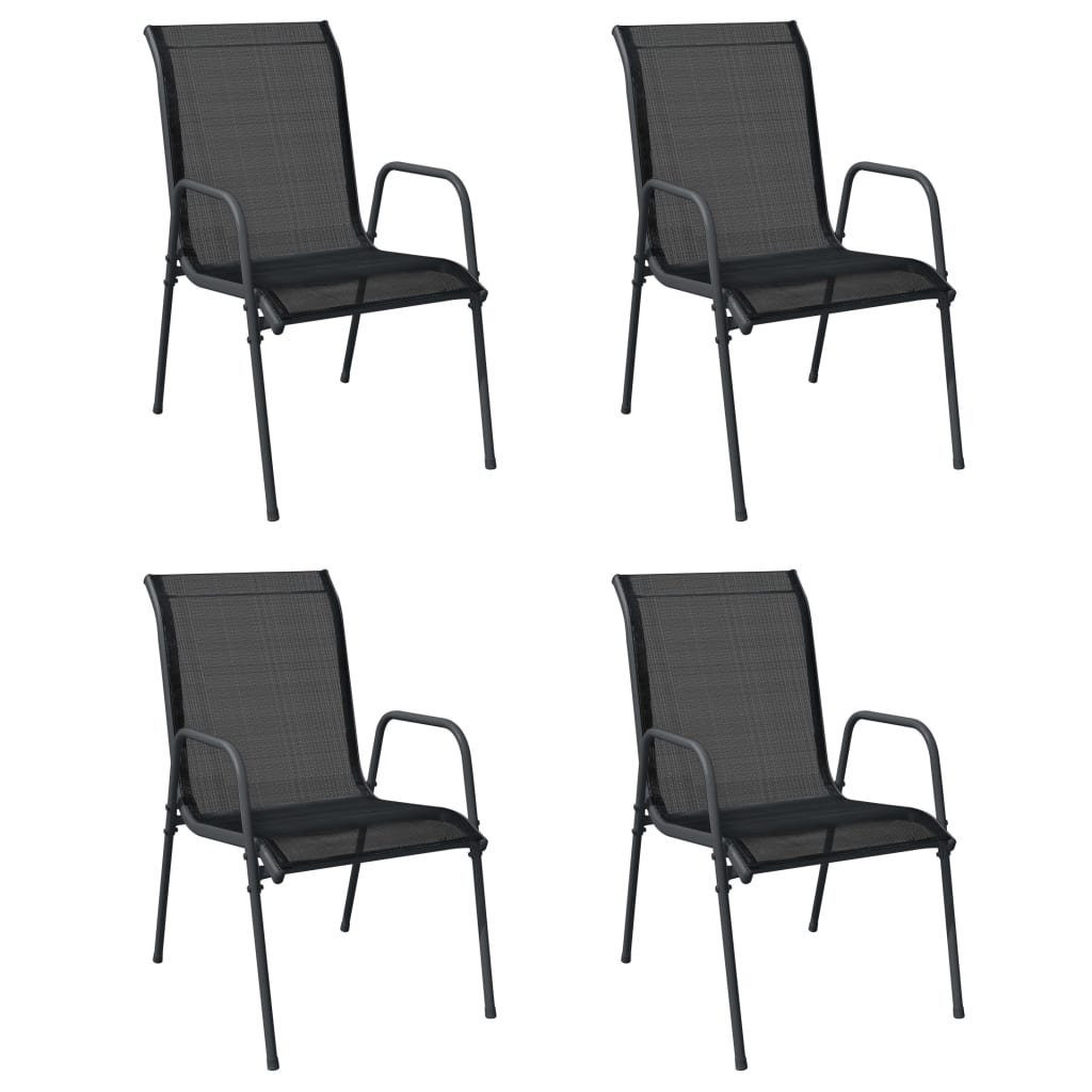 vidaXL Gartenstuhl Gartenstühle 4 Stk. Stahl und Textilene Schwarz (4 St)