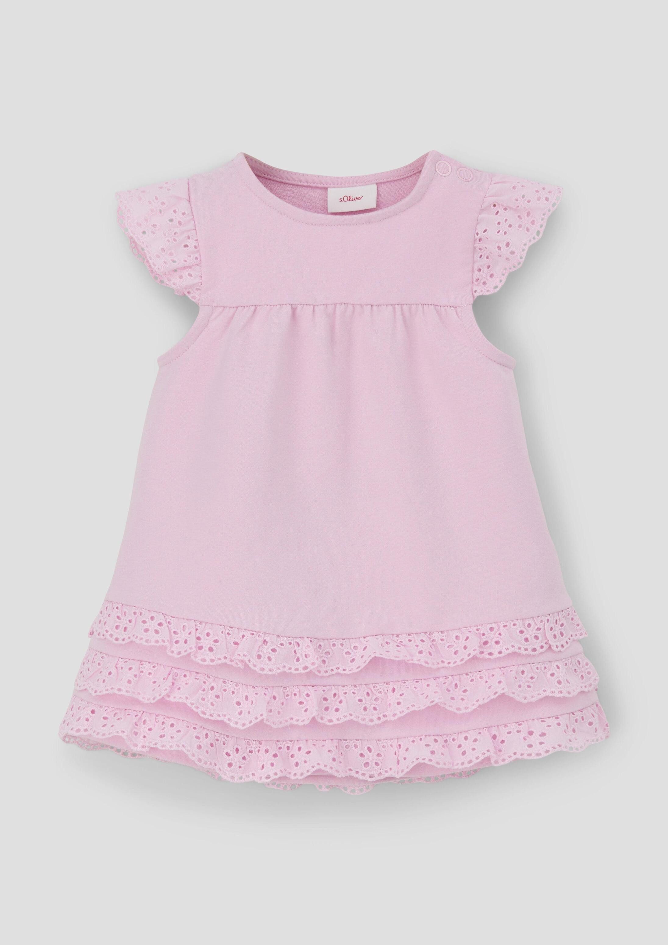 s.Oliver Minikleid Kleid Sweatkleid mit Rüschen aus Lochspitze
