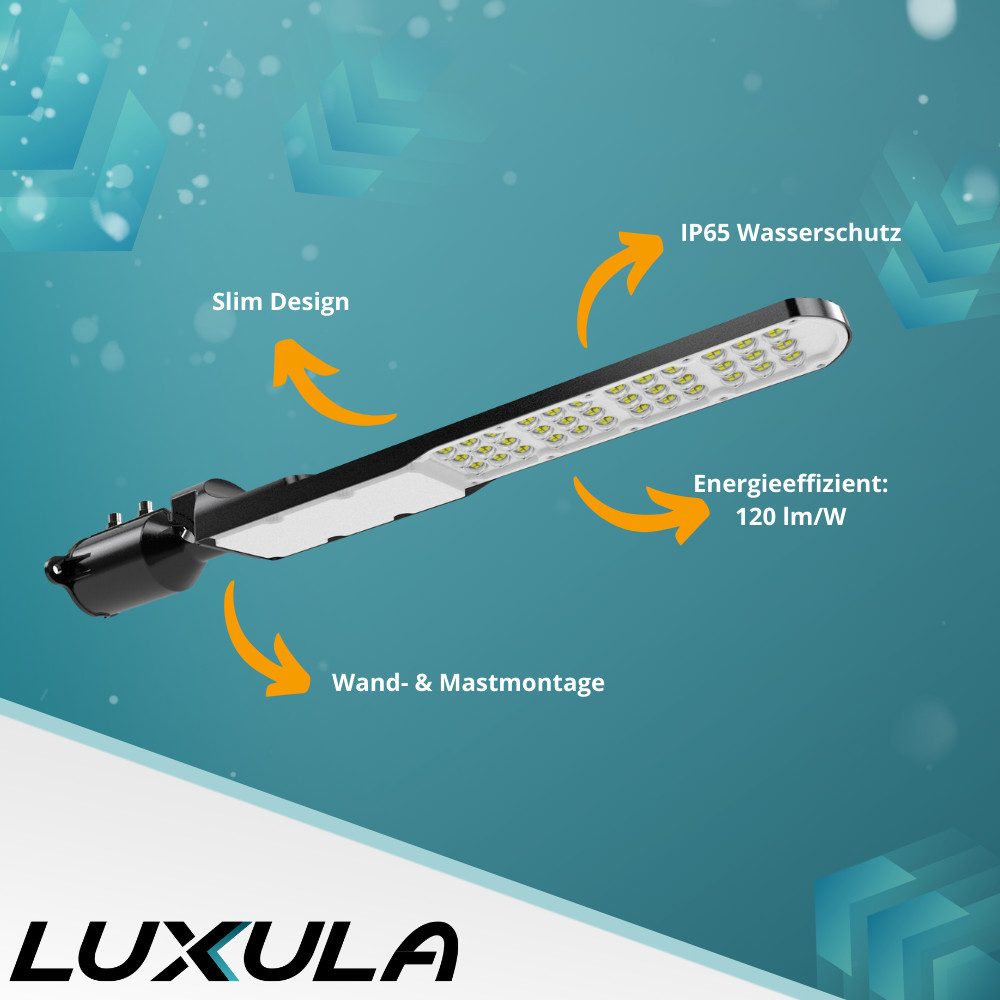 LUXULA LED Flutlichtstrahler LUXULA LED Straßenleuchte 100 W 5000 K Neutralweiß Schwarz, LED fest integriert, Neutralweiß