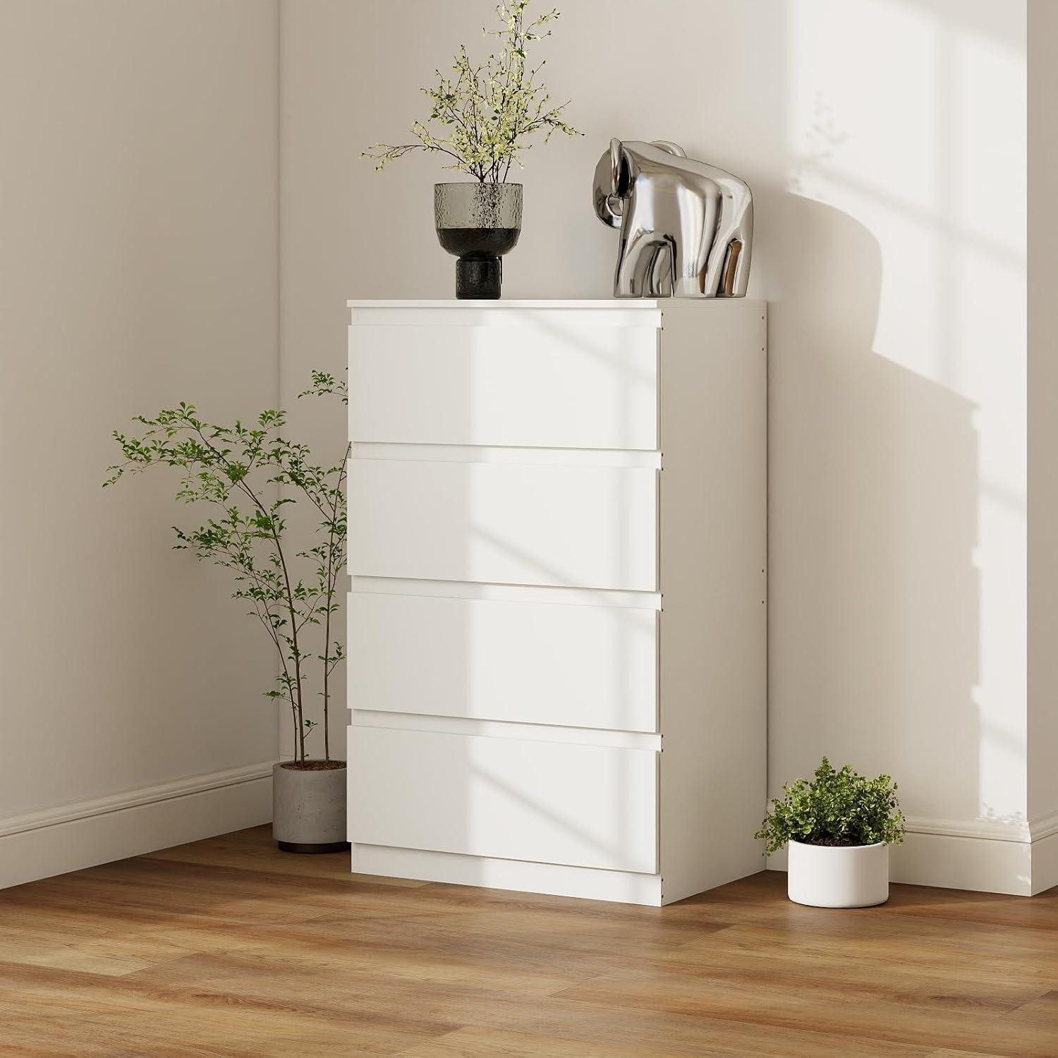 LuxusKollektion Kommode Kommode 120cm 40cm Tief Sideboard 4 Schubladen 2set Weiß (2 St)