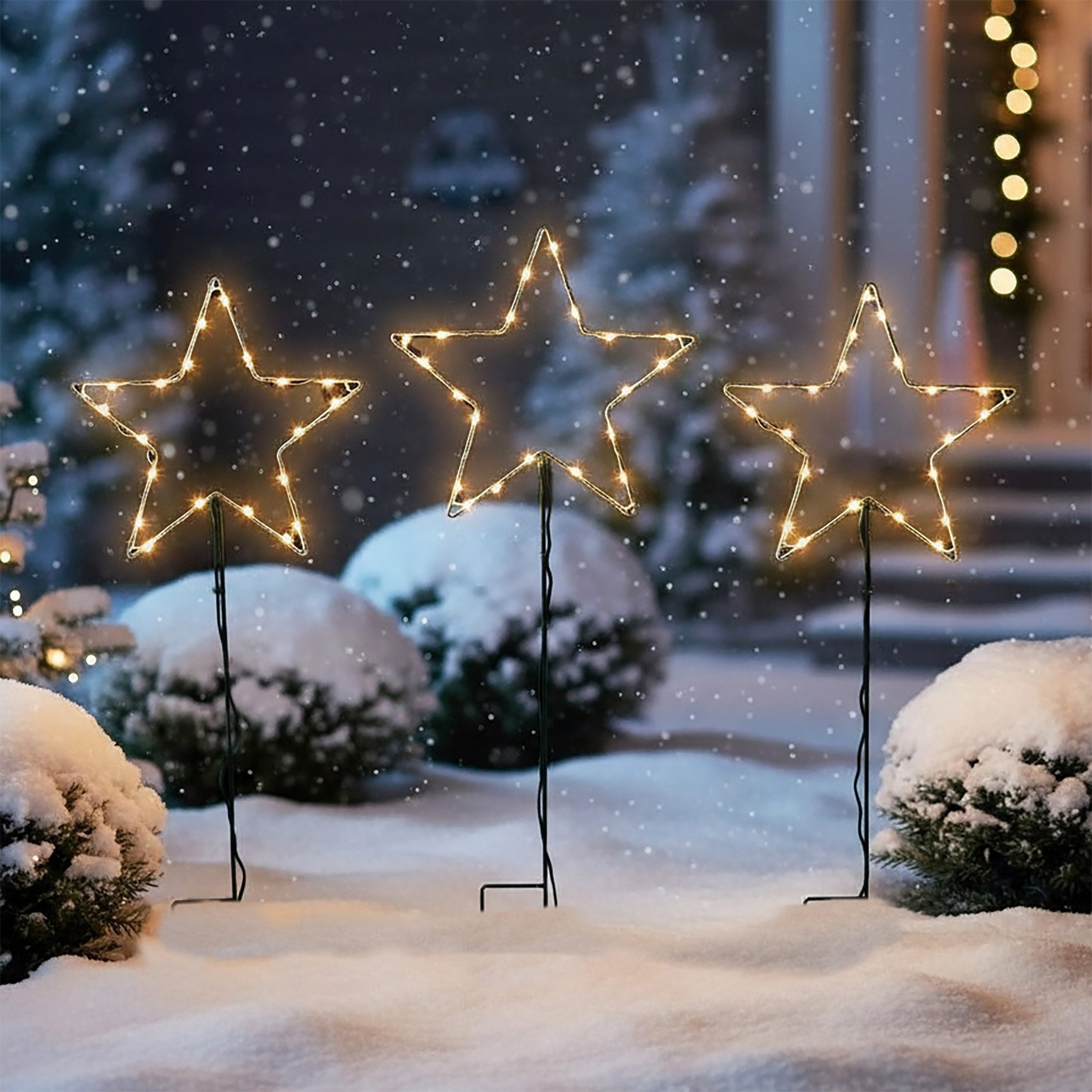 Spetebo Gartenstecker LED Stern 30 / 24 cm Garten Deko (3er Set, 1-St., mit 70 LED in warm weiß) mit IP44 Spritzwasserschutz