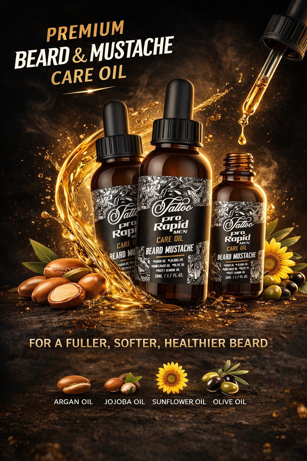 Pro Rapid Men Bartöl Pro Rapid BEARD & MUSTACHE CARE OIL 50 ML