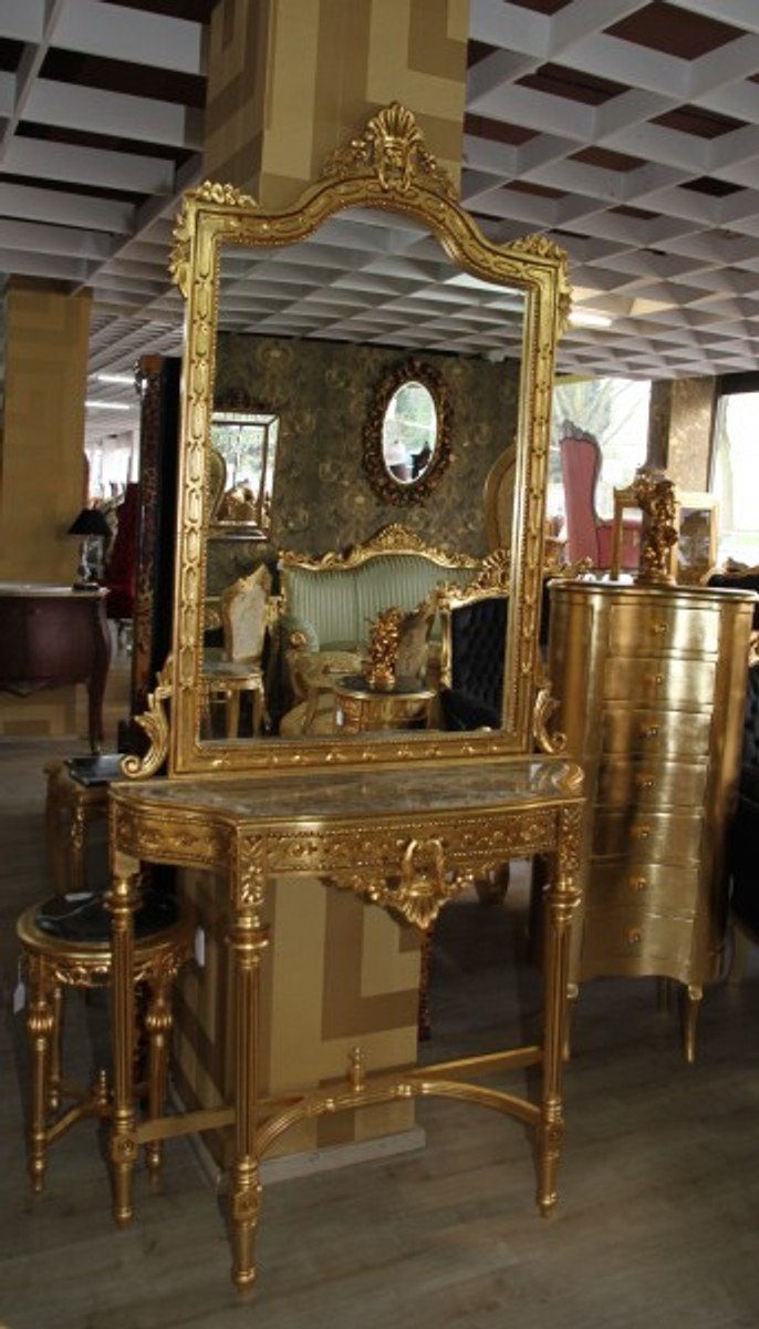 Look Barockspiegel mit Barock - in Padrino Marmorplatte Spiegelkonsole Gold Mod3 Antik Casa