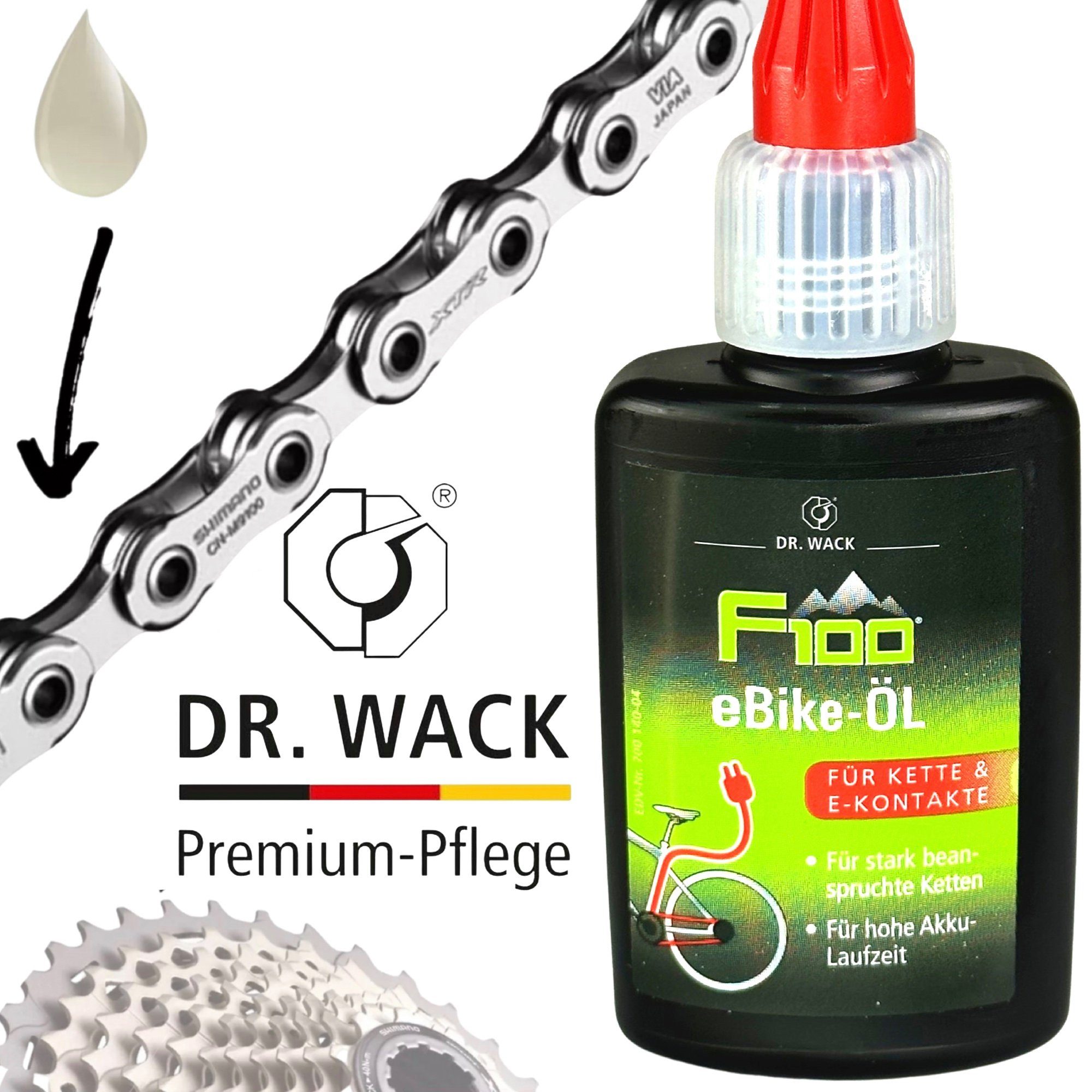 DR WACK Fahrrad-Montageständer Dr.Wack F100 Fahrrad Kettenöl Pflege für Kette und E-Kontakte 50ml