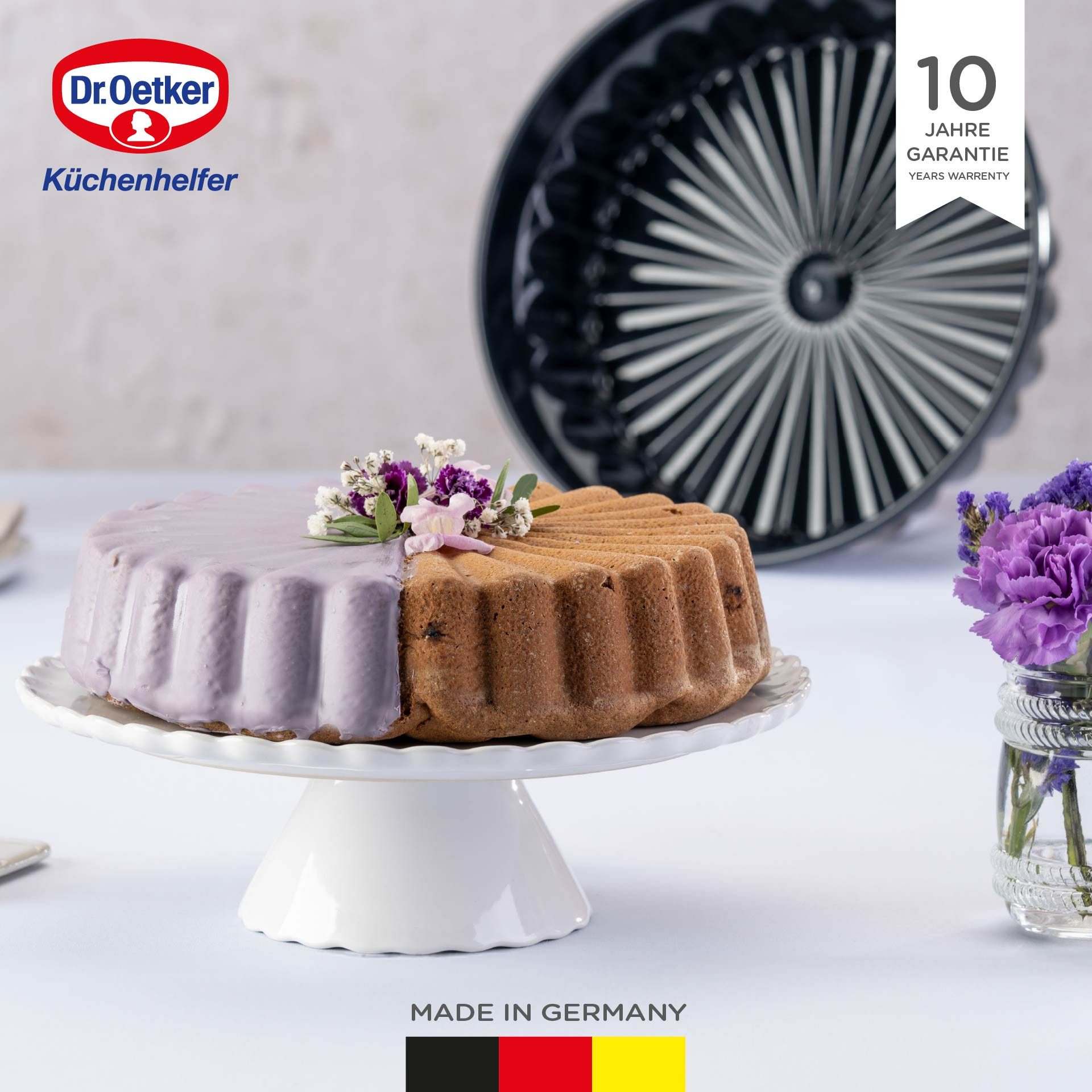 Dr. Oetker Küchenhelfer Backform Charlottenform Back-Liebe Emaille, Ø 28 cm, ozeanblau, Emaille-Versiegelung, schnitt- und kratzfest, spülmaschinengeeignet