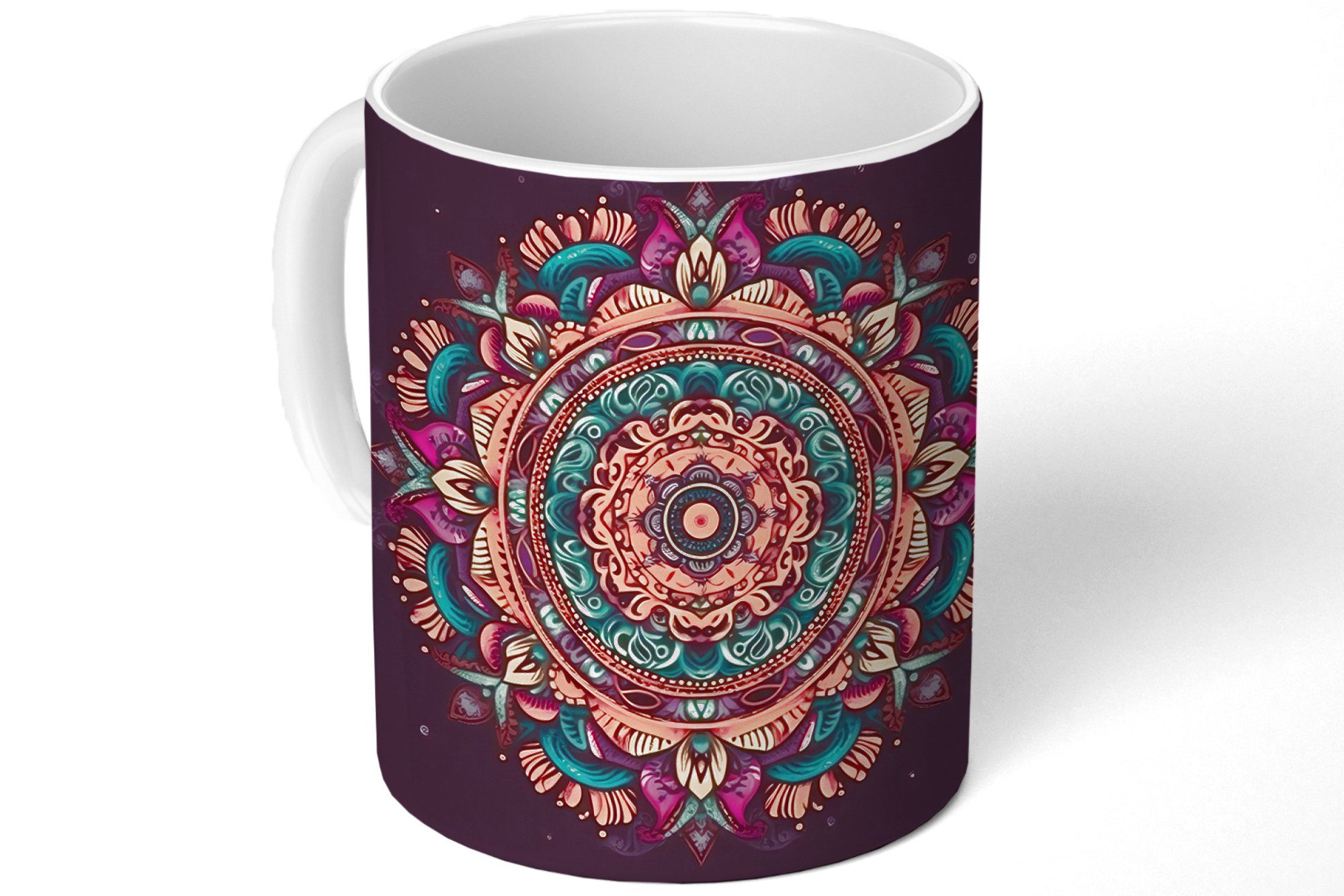 Kaffeetassen, Geschenk Teetasse, Boho MuchoWow Mandala Becher, - Blumen - Hippie - Tasse Teetasse, Orange, - Keramik,