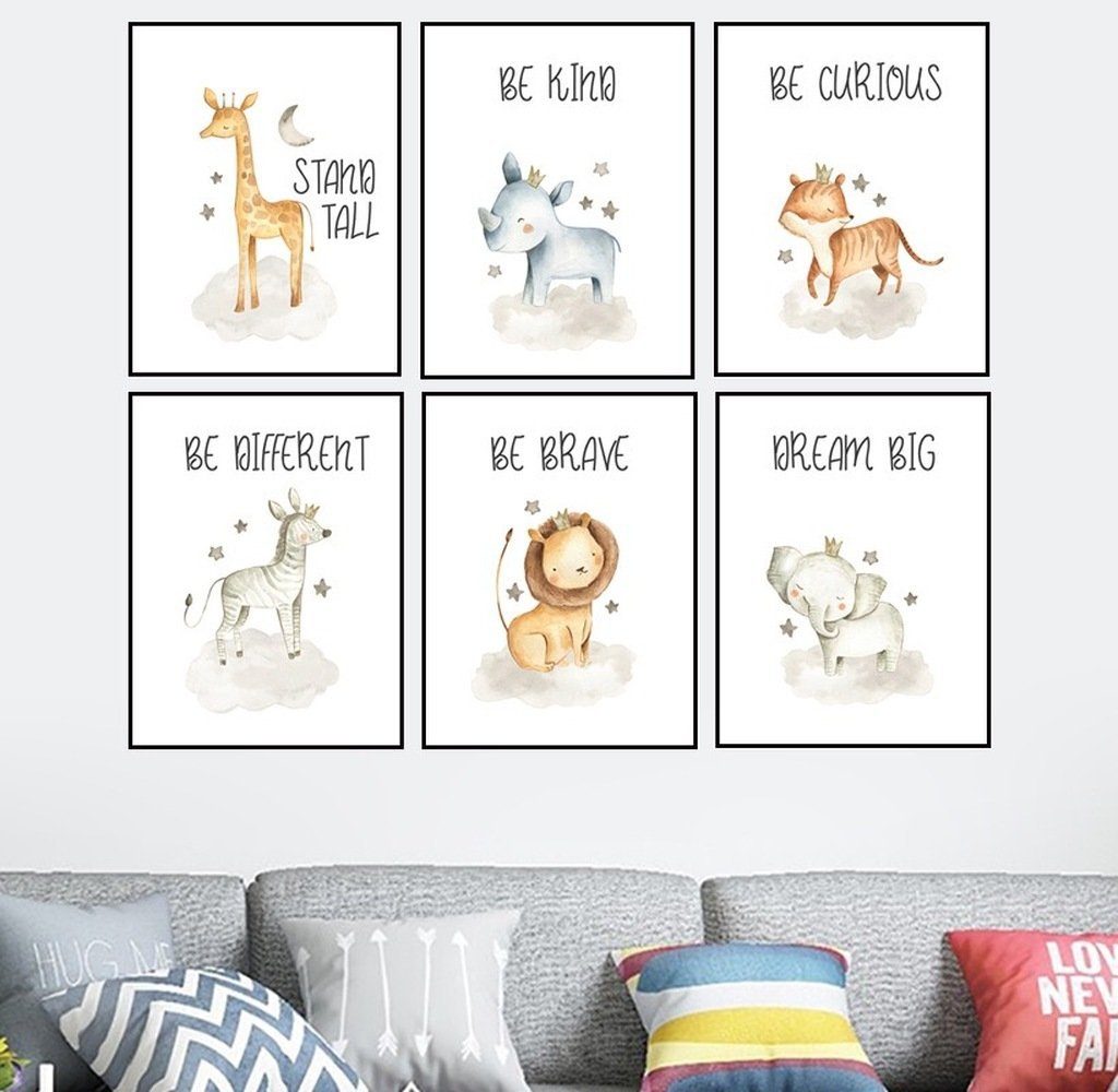Pippolipo Poster Bilder Babyzimmer Kinderzimmer Tiermotive Deko, (6er Set), günstig online kaufen