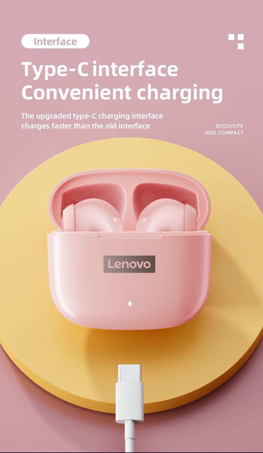 Lenovo LP40 Bluetooth-Kopfhörer Touch-Steuerung Ohrhörer mit Google Siri, 5.1, Kopfhörer-Ladehülle Assistant, kabellos, (True Wireless, Stereo mAh 250 Bluetooth Schwarz) - mit Pro