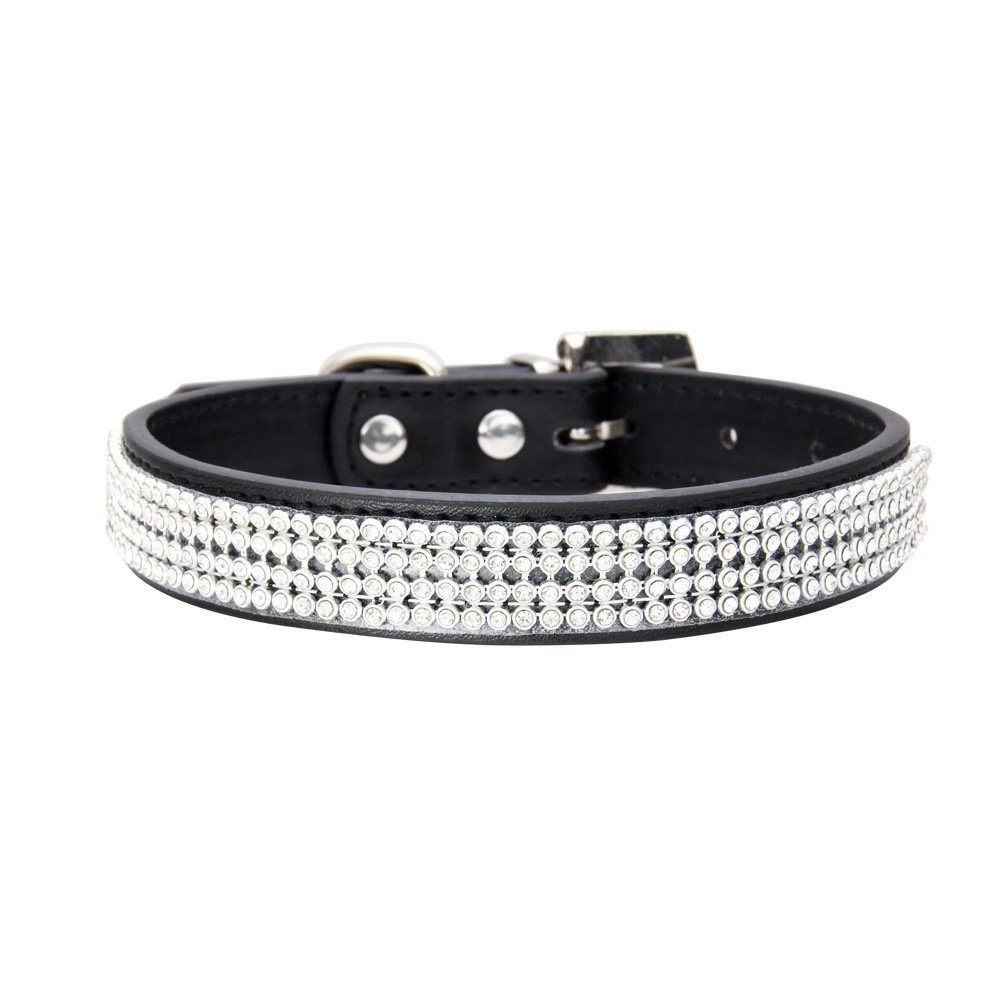 Housruse Hunde-Halsband Hundehalsband mit Strasssteinen-weiches, gepolstertes Leder