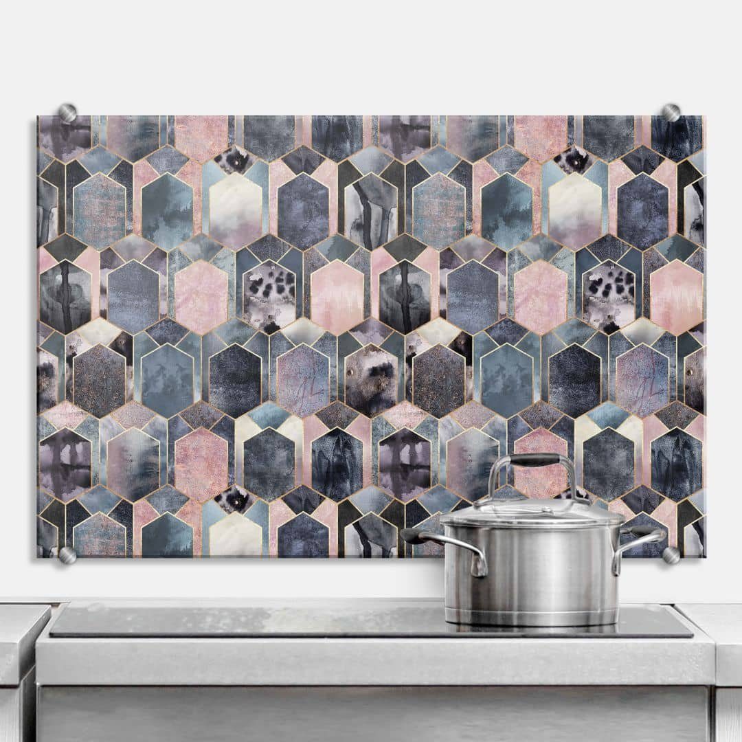 inkl Rosa Gemälde Shui Wandschutz Küchenrückwand Blau, Wall abstrakt Art Montagematerial Spritzschutz K&L Deko Glas Feng