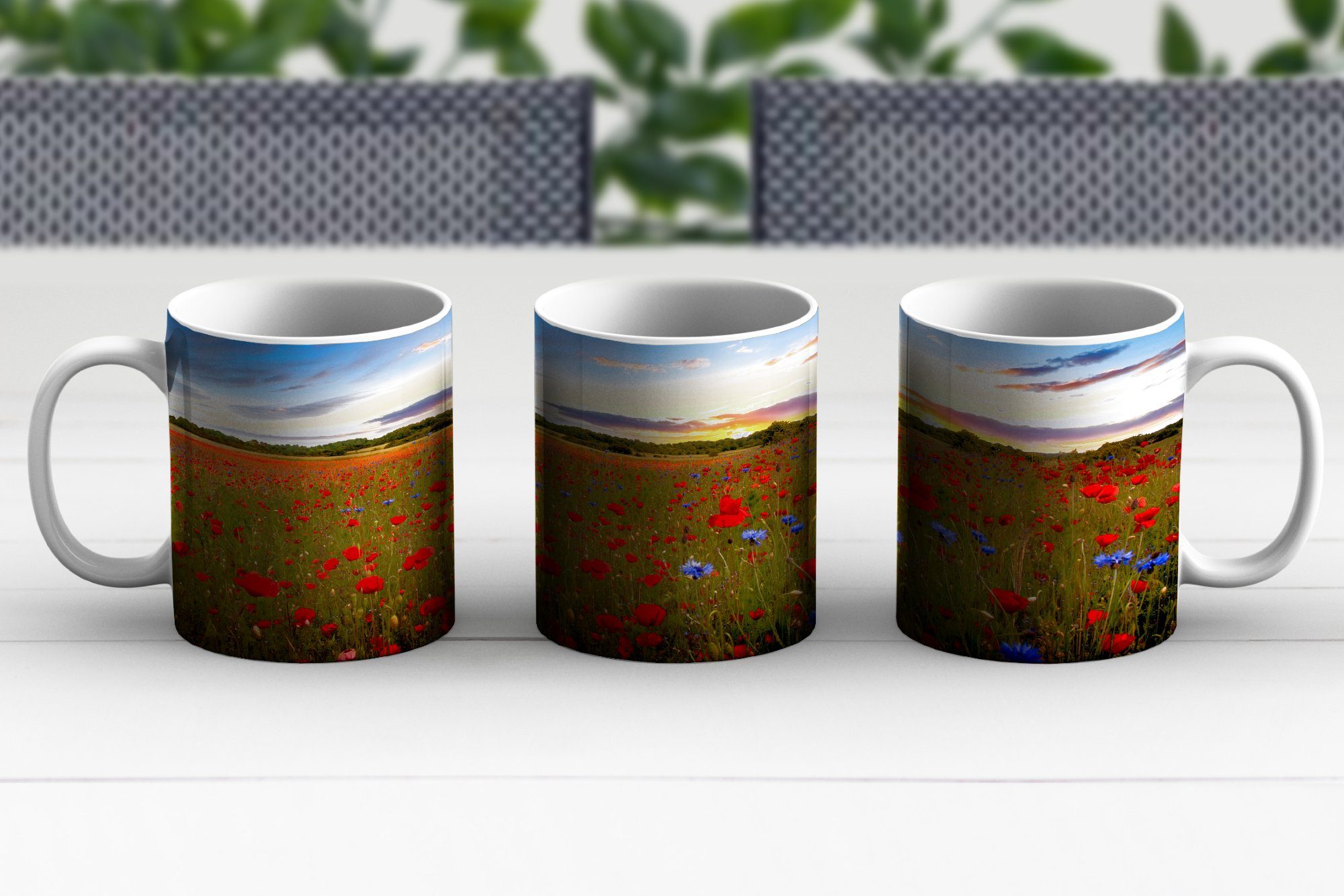 MuchoWow Tasse Farben, - Becher, Teetasse, - Keramik, Kaffeetassen, Teetasse, Geschenk Sonnenuntergang Blumen