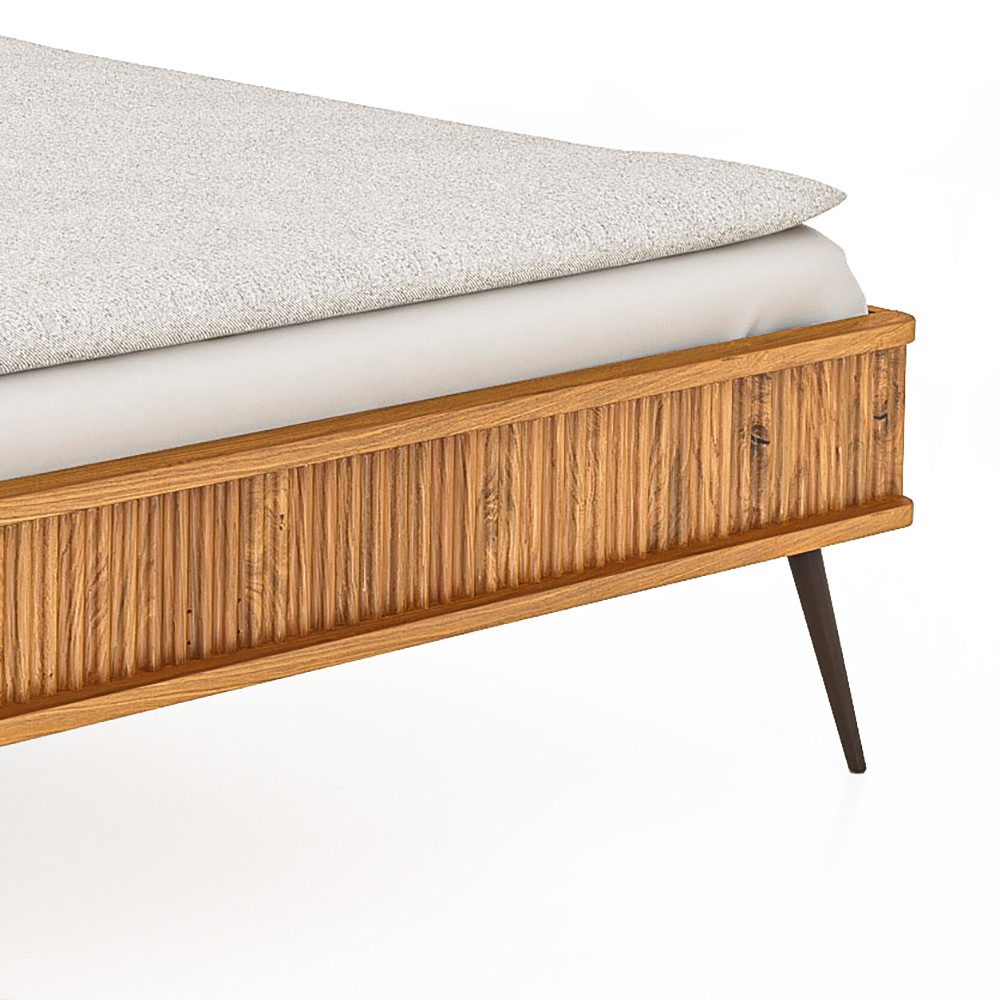 Lomadox Bettgestell KABALA-165, Liegefläche 90x220 cm, Eiche massiv geölt, gerilltes Bettende