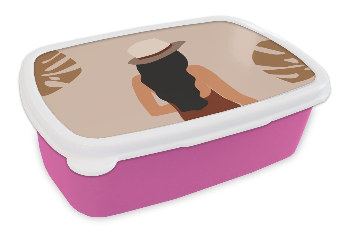MuchoWow Lunchbox Sommer - Pastell - Rosa, Kunststoff, (2-tlg), Brotbox für Erwachsene, Brotdose Kinder, Snackbox, Mädchen, Kunststoff