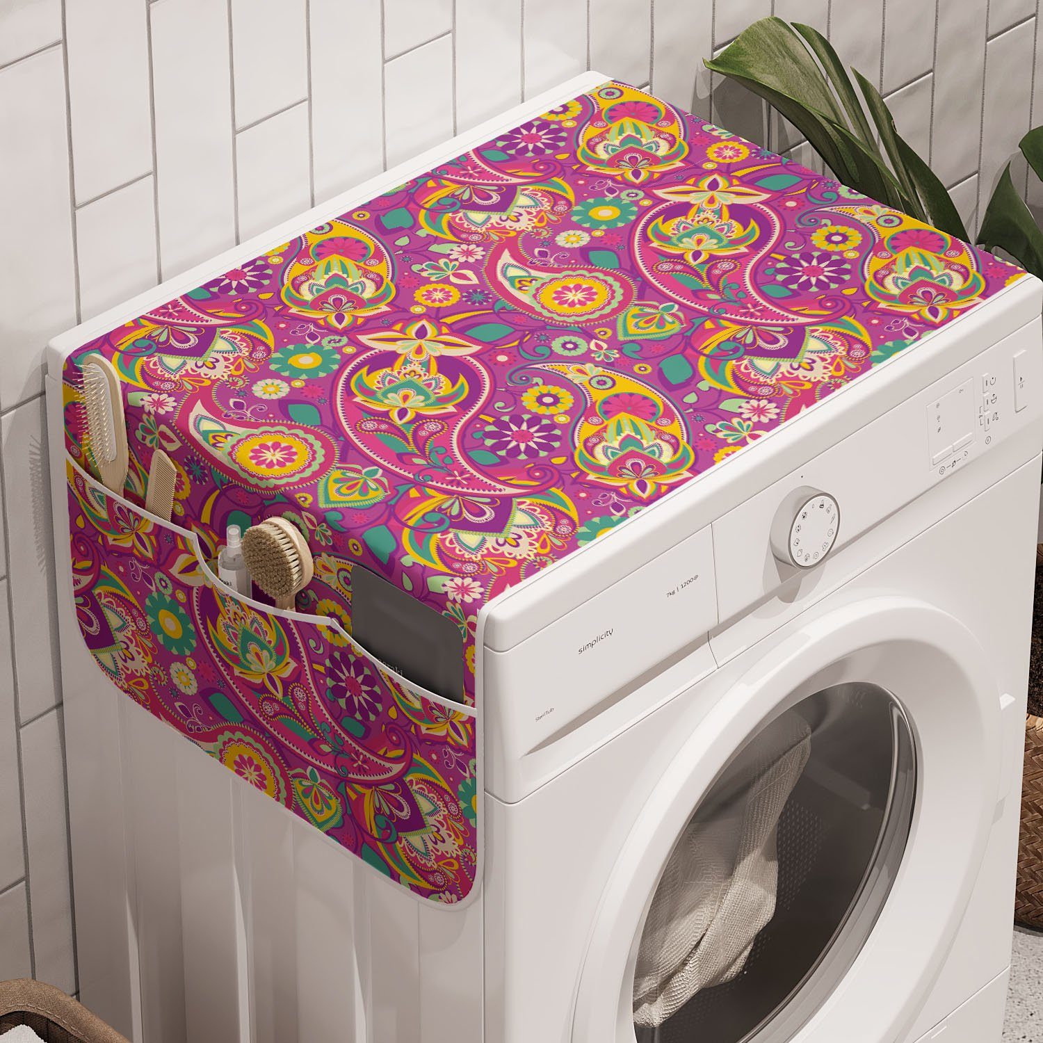 Abakuhaus Badorganizer Anti-Rutsch-Stoffabdeckung für Waschmaschine und Trockner, Paisley Bunte Paisley Inspired