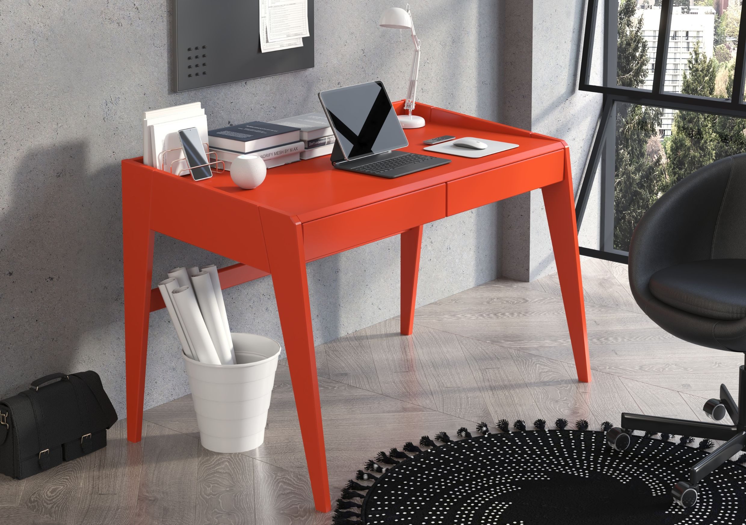 Visby Schreibtisch Lisa (Arbeitstisch / Kinderschreibtisch 125 cm Orange, Buchenholz), Arbeitstisch erhältlich in Naturtönen, Pastell- und kräftigen Farben